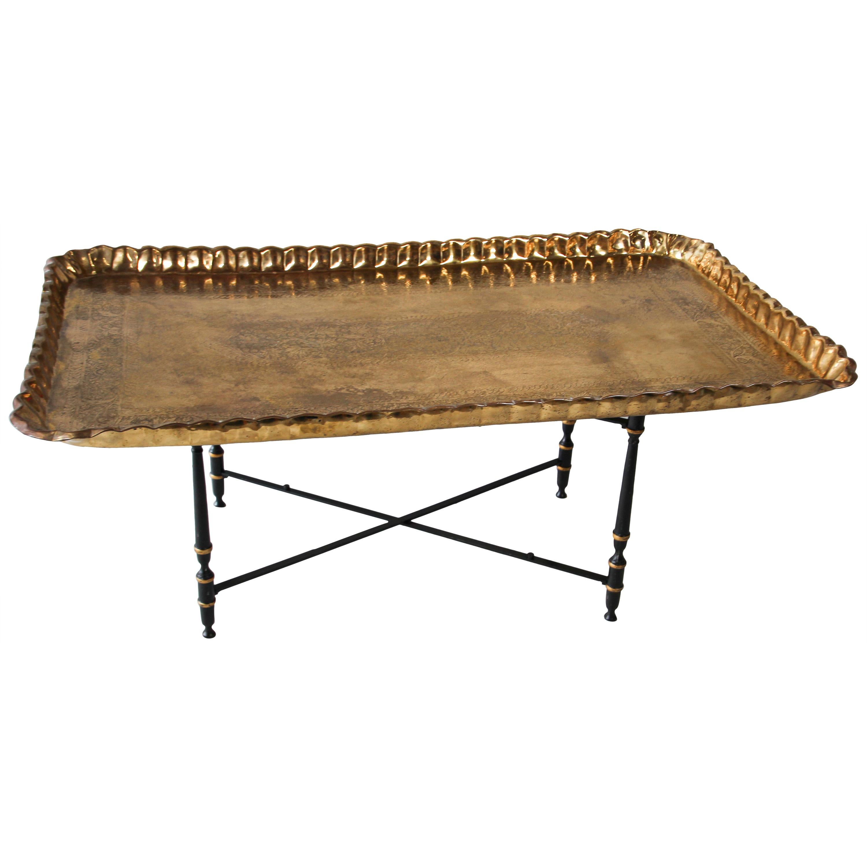 Moorish Rectangular Brass Tray Coffee Table