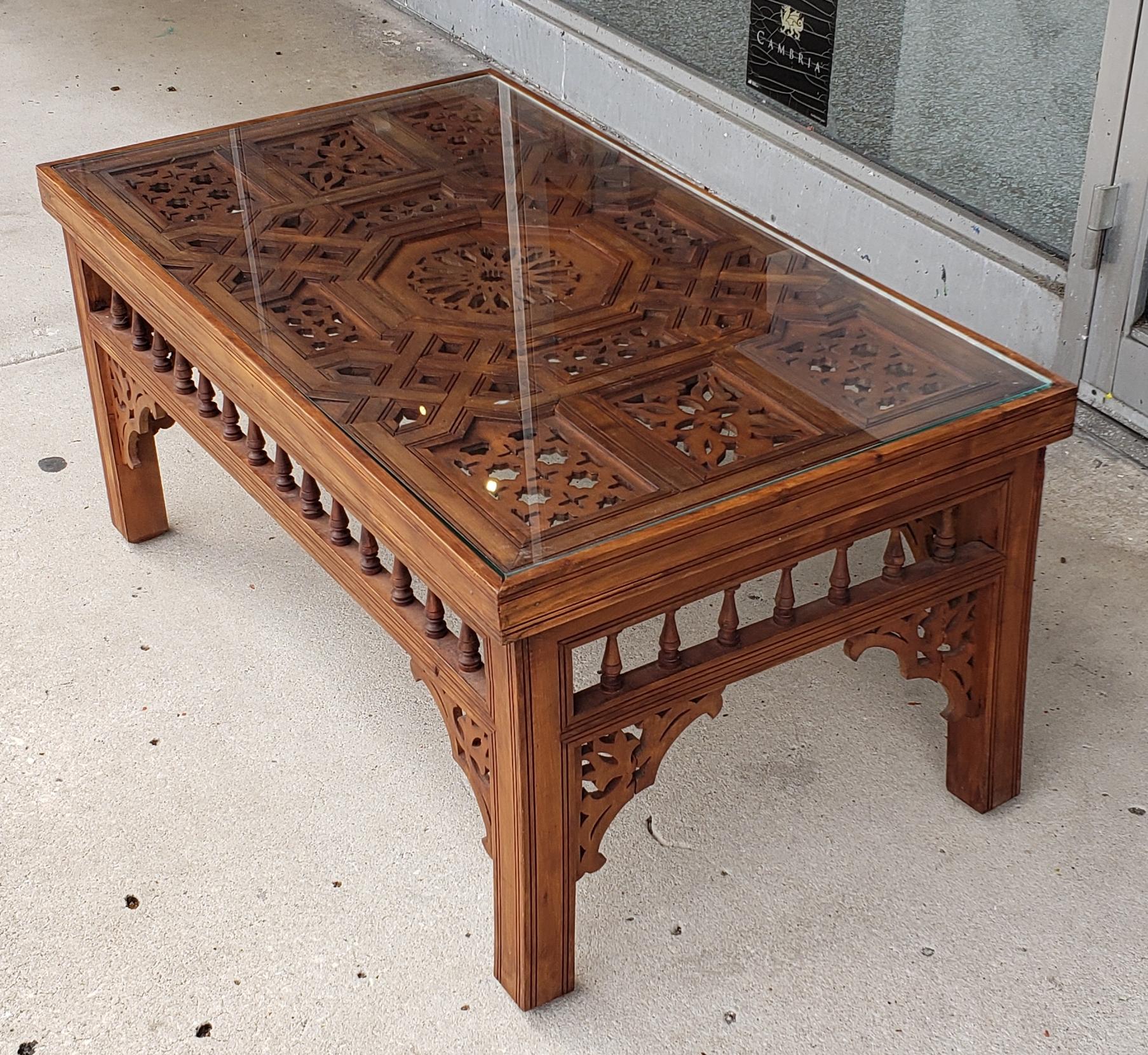 Moroccan Rectangular Coffee Table, Cedar Wood In Good Condition For Sale In Orlando, FL
