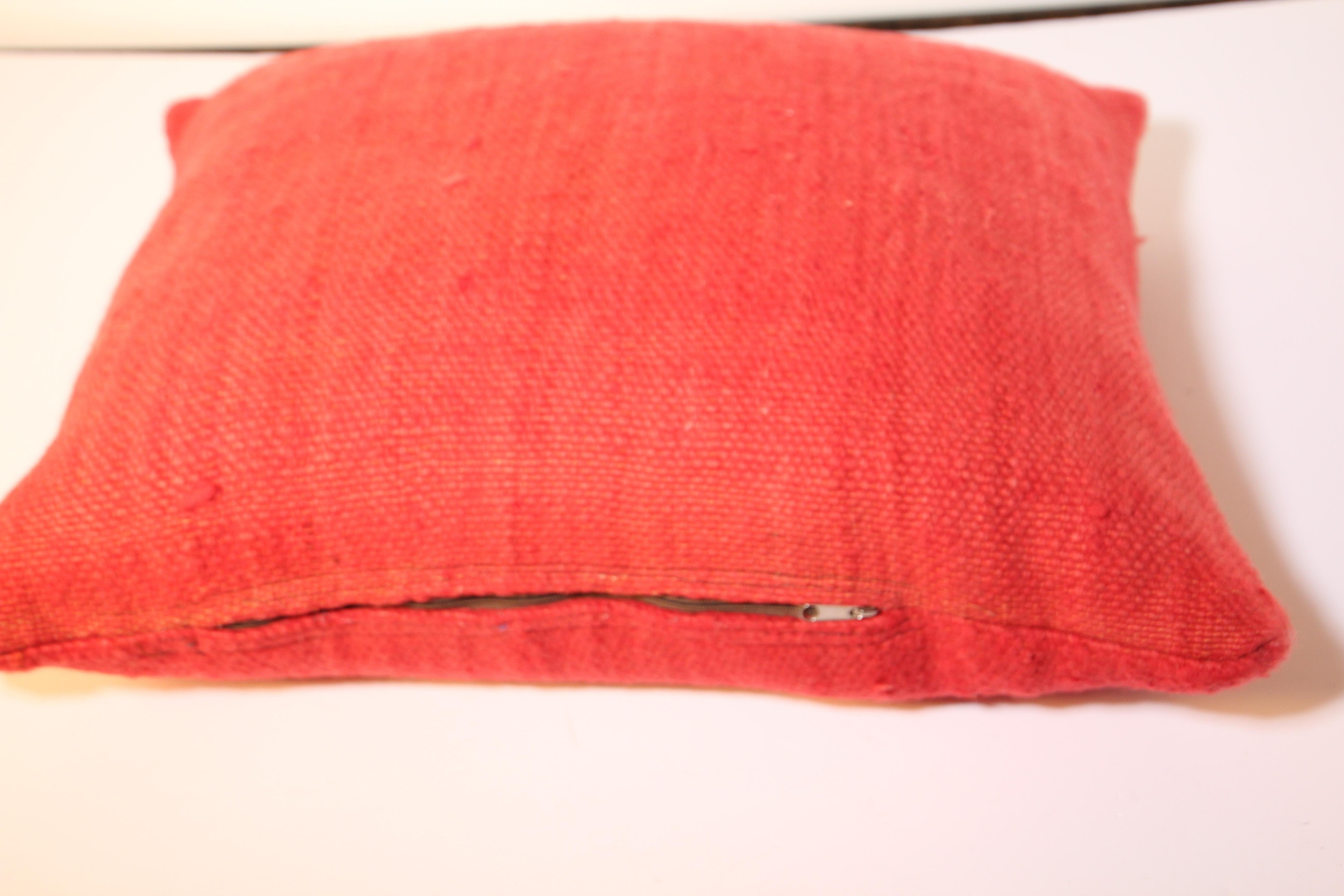 Moroccan Red Berber Pillow Cut from a Vintage Tribal Stripes Rug 4