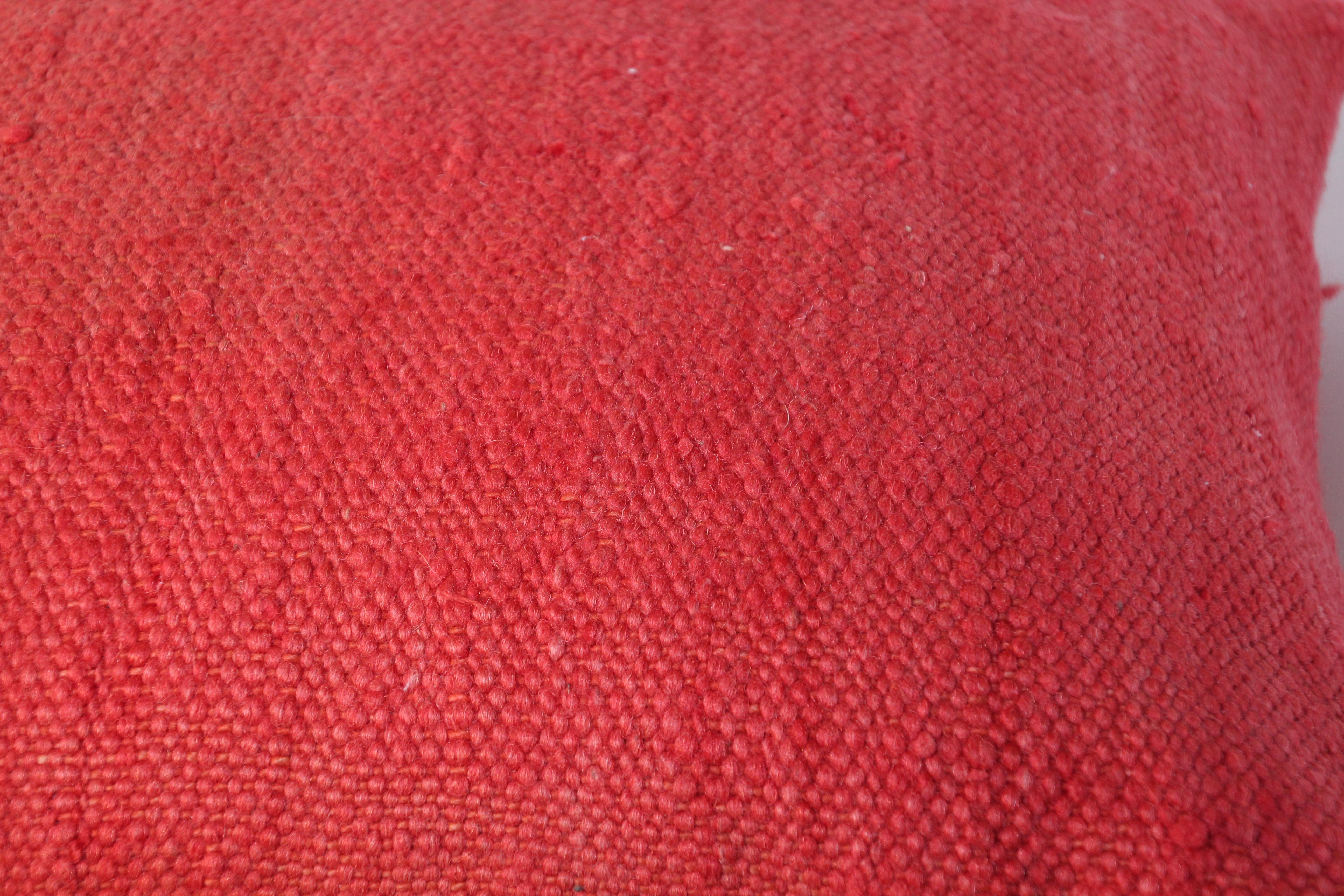Moroccan Red Berber Pillow Cut from a Vintage Tribal Stripes Rug 6