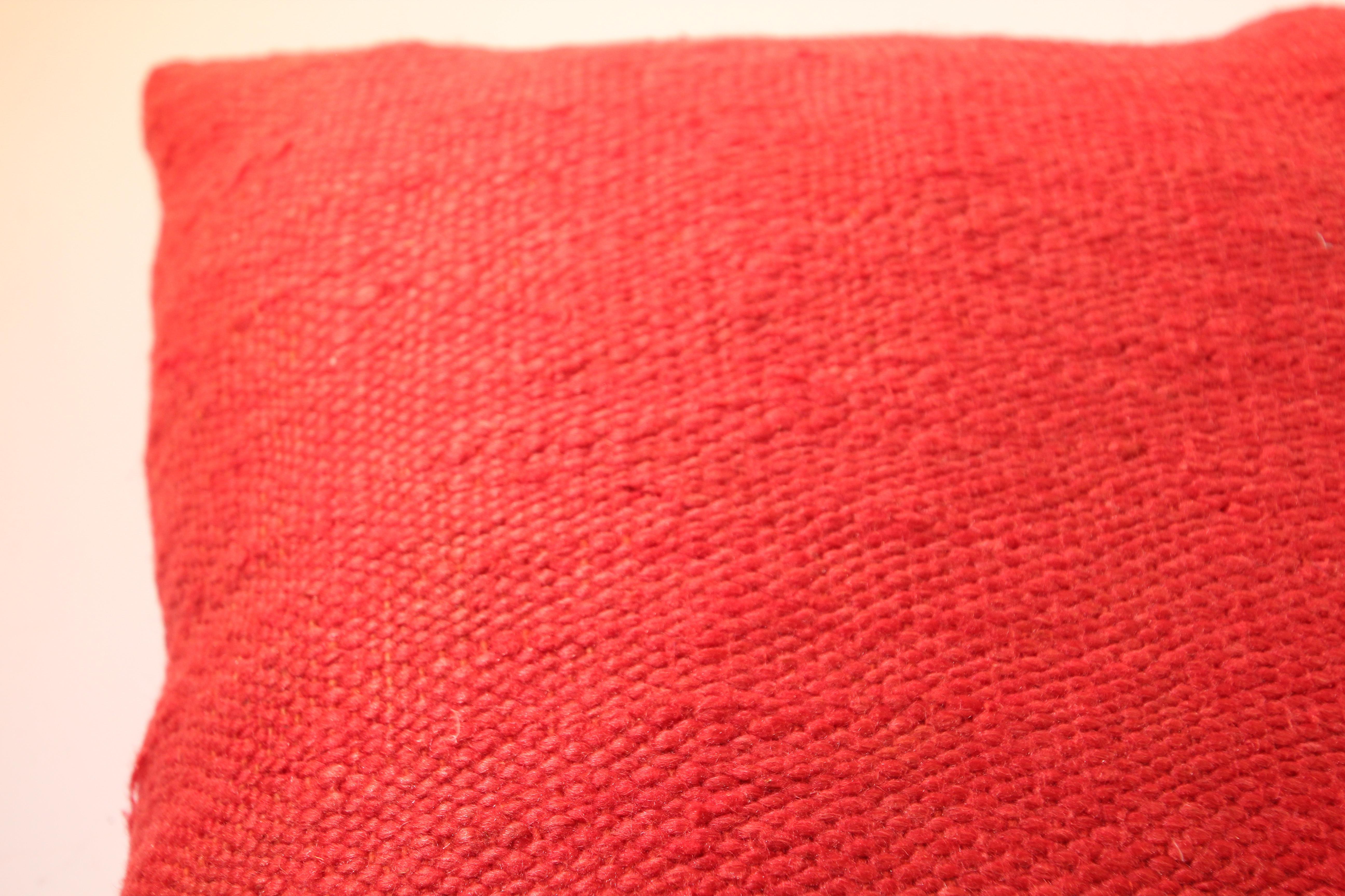 Moroccan Red Berber Pillow Cut from a Vintage Tribal Stripes Rug 2