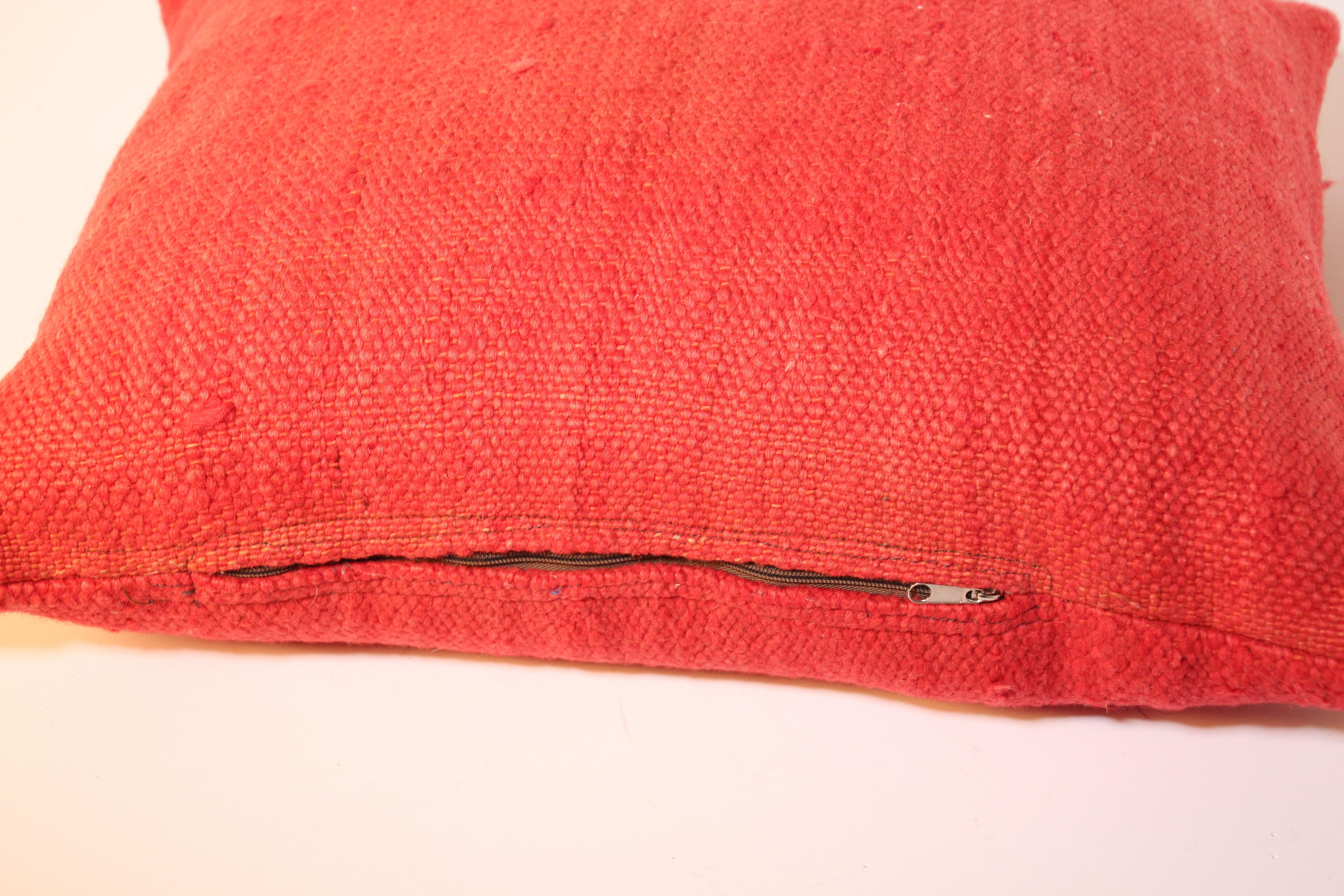 Moroccan Red Berber Pillow Cut from a Vintage Tribal Stripes Rug 3