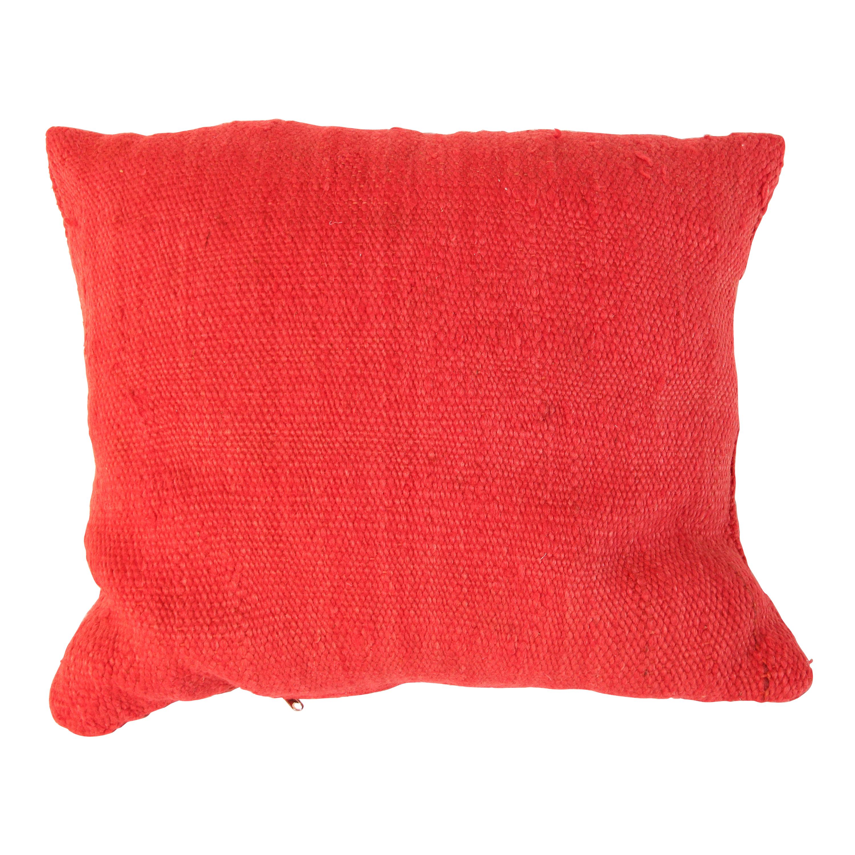 Moroccan Red Berber Pillow Cut from a Vintage Tribal Stripes Rug