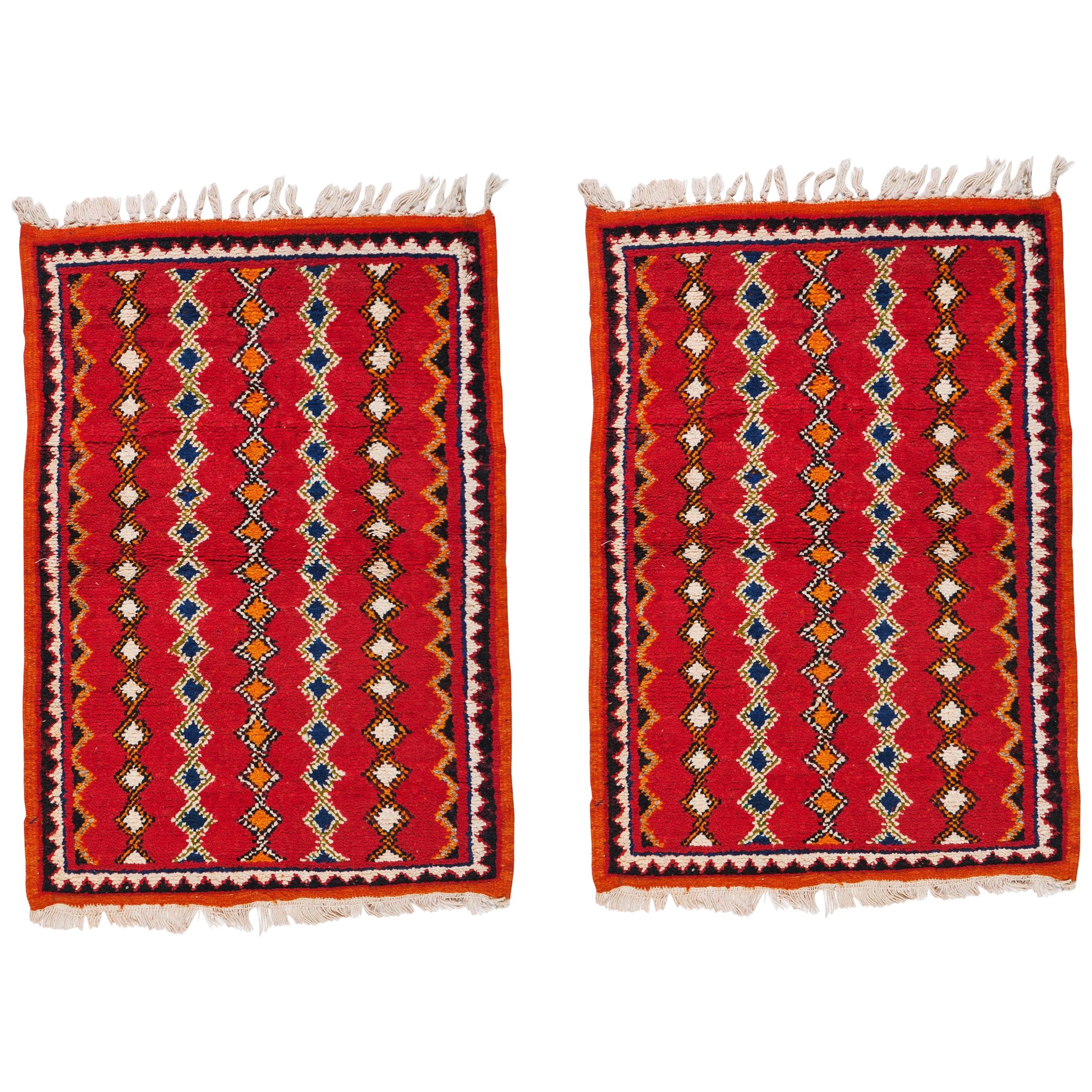 Moroccan Red Small Rug, a Pair