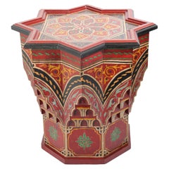 Moroccan Side Table Hand Painted with Red Moorish Design