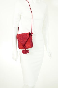 Vintage Moroccan Red Velvet Embroidered Crossbody Bohemian Moorish Shoulder Bag
