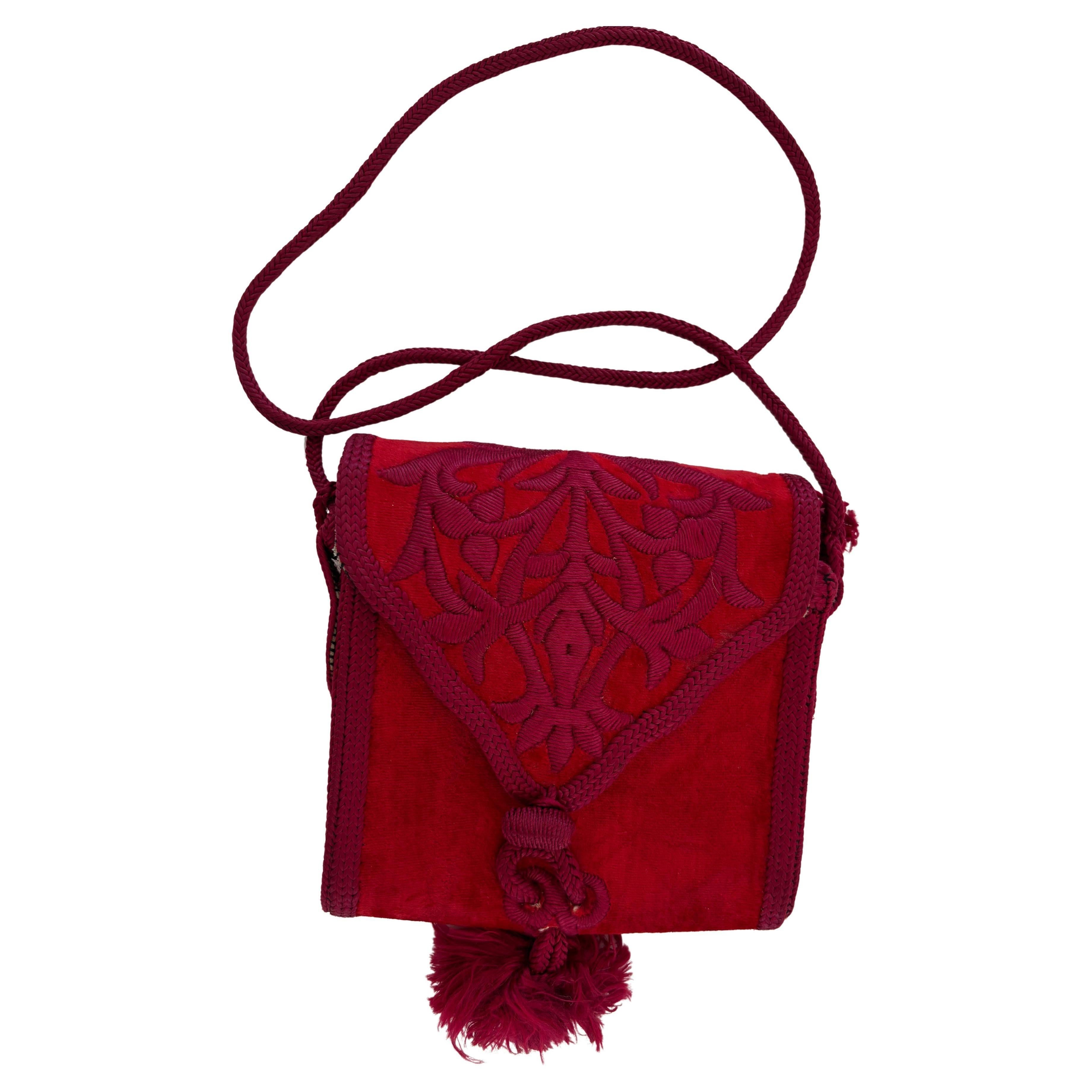 Spalla ricamata in velluto rosso marocchino  Borsa Boho 1960
