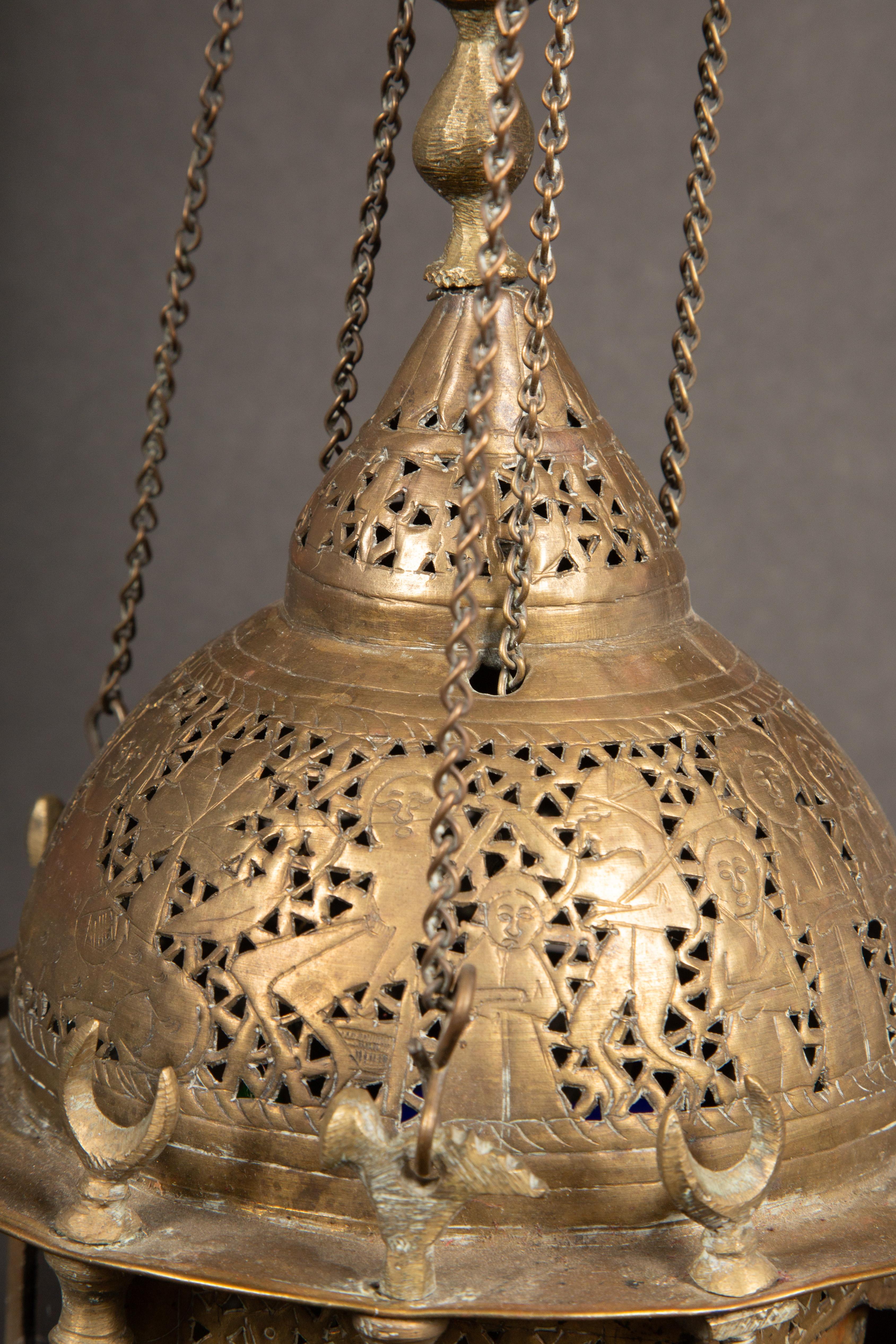 Moroccan Reticulated Brass Lantern In Good Condition In New York, NY