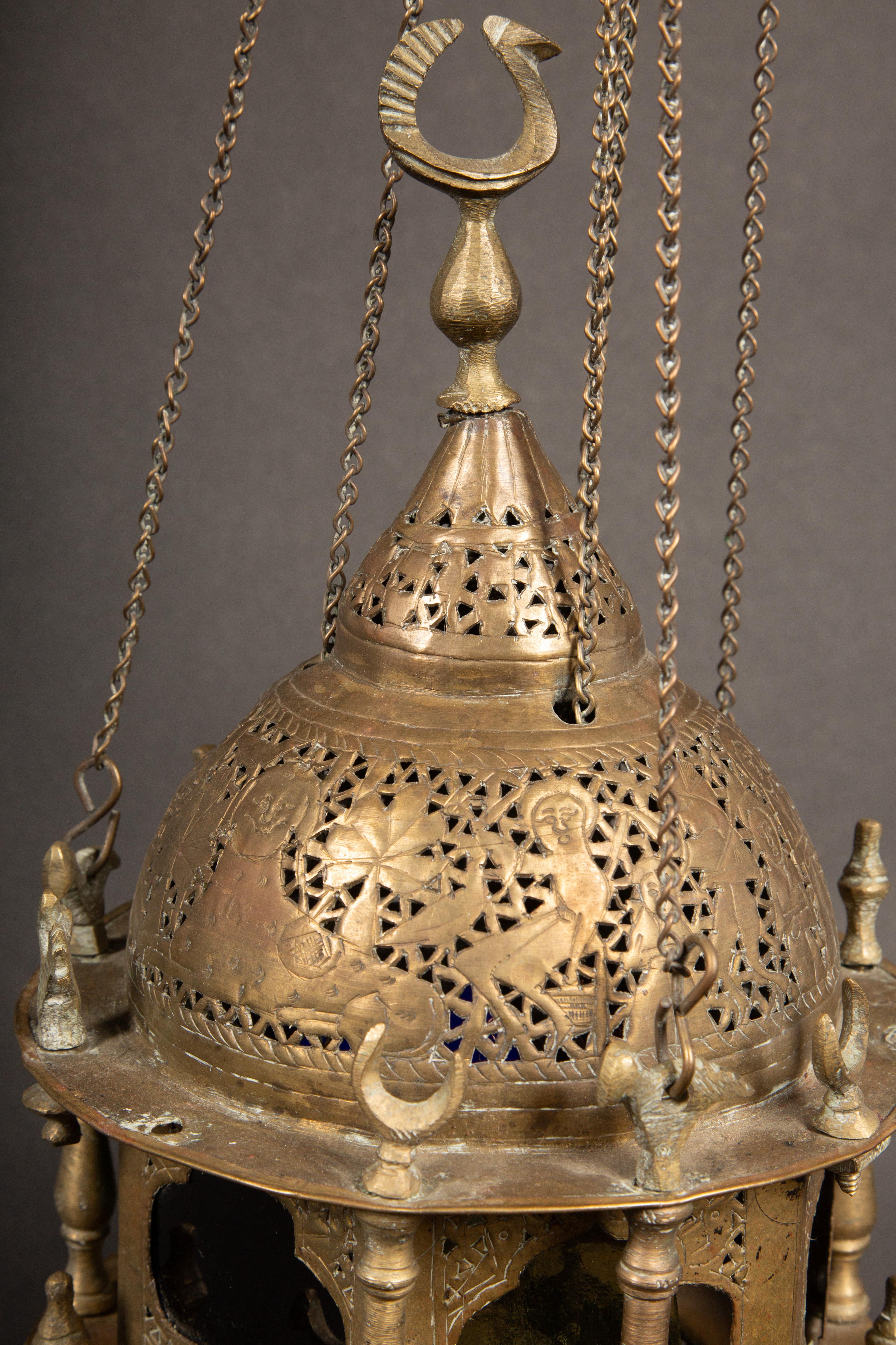 20th Century Moroccan Reticulated Brass Lantern