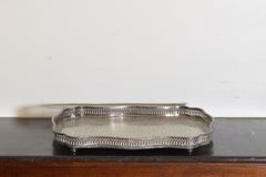 Moroccan Rococo Style Engraved Silver Plate Serving Tray, Pierced Gallery ca1900