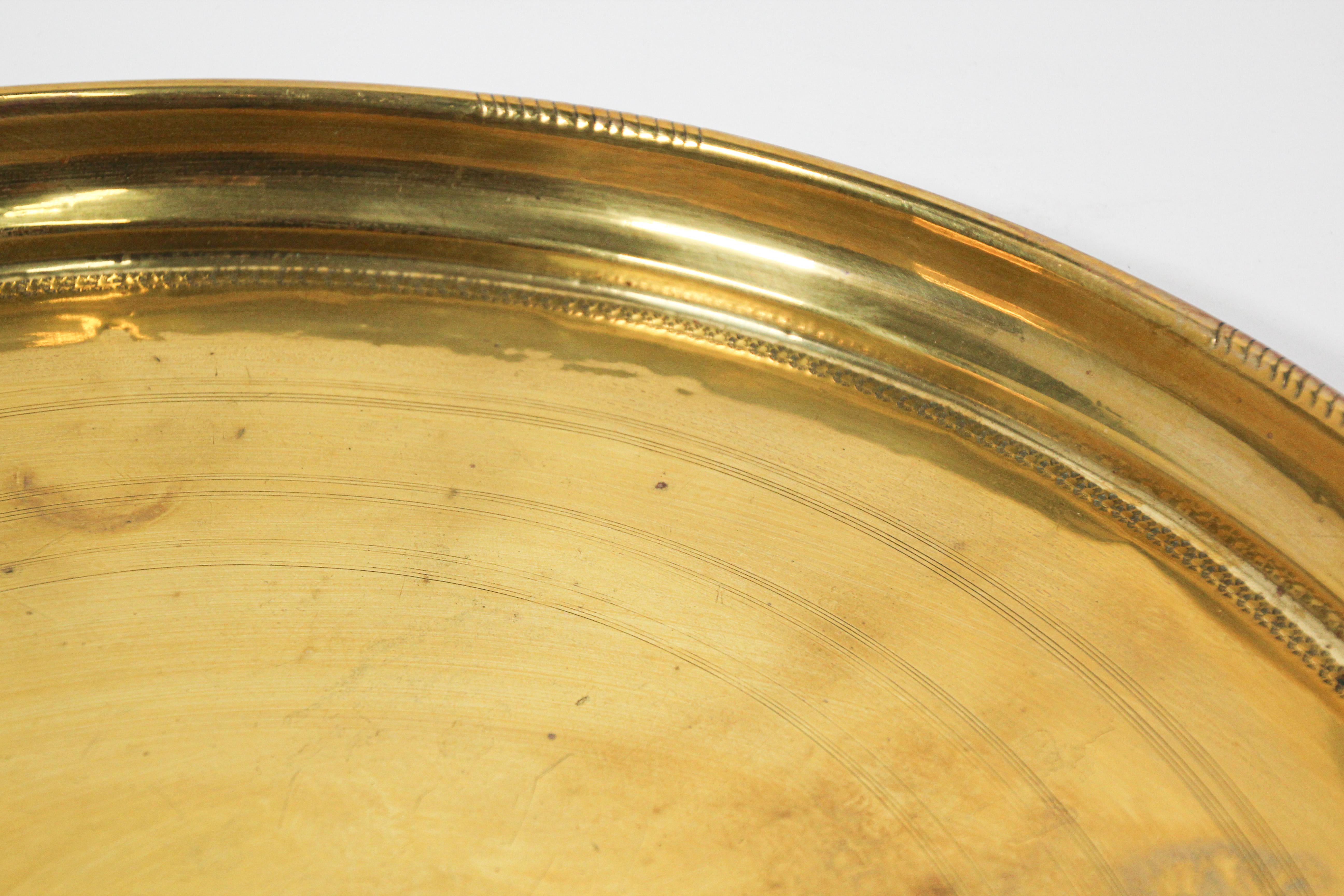 Moorish Moroccan Round Antique Brass Tray