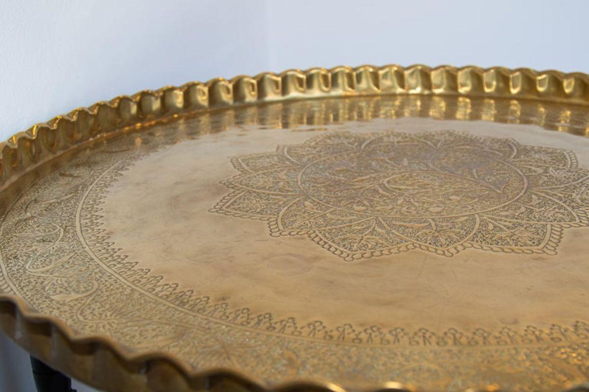 Moroccan Round Brass Tray Table on Folding Stand 1