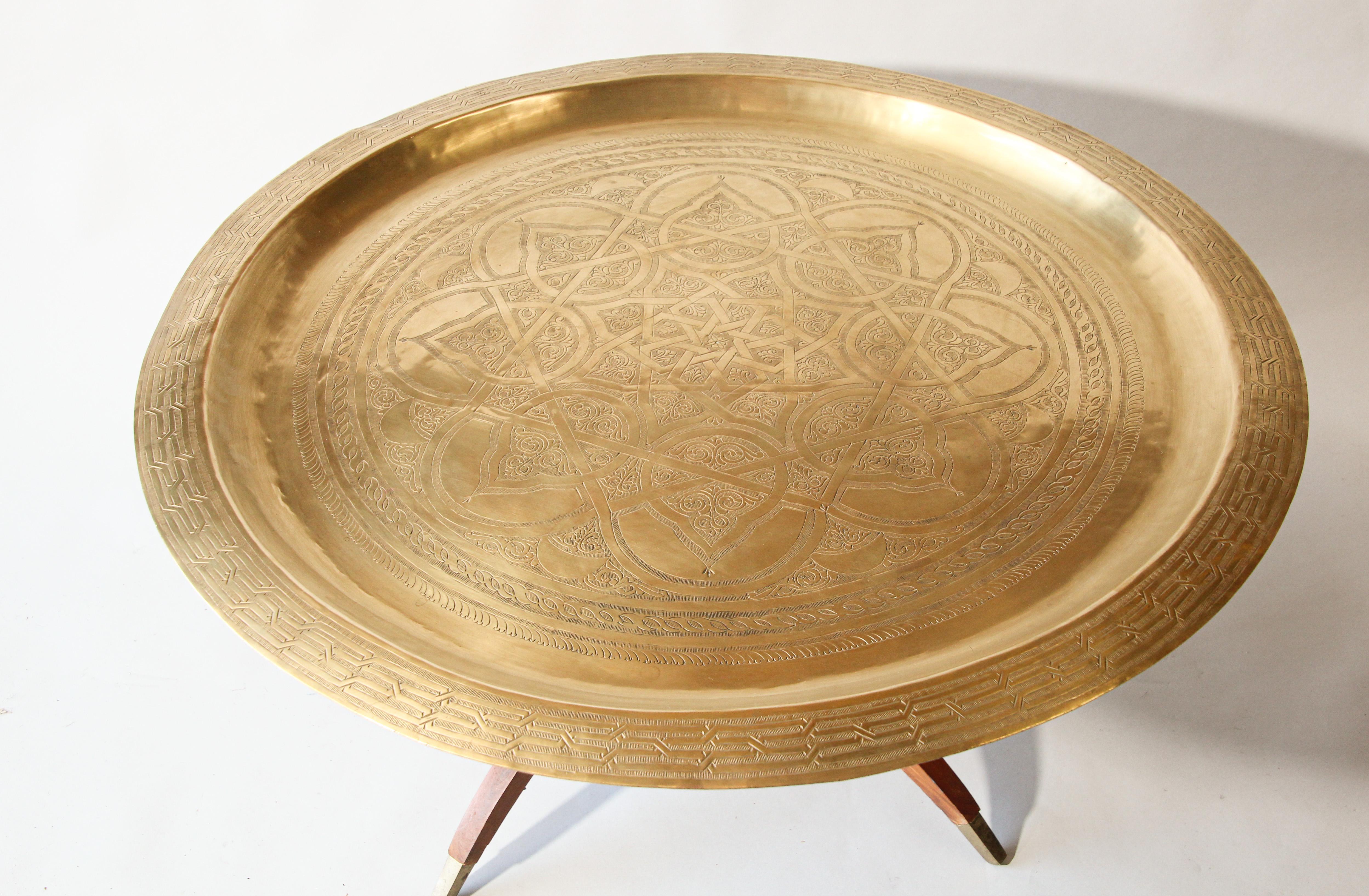 Moroccan Round Brass Tray Table on Folding Stand 2