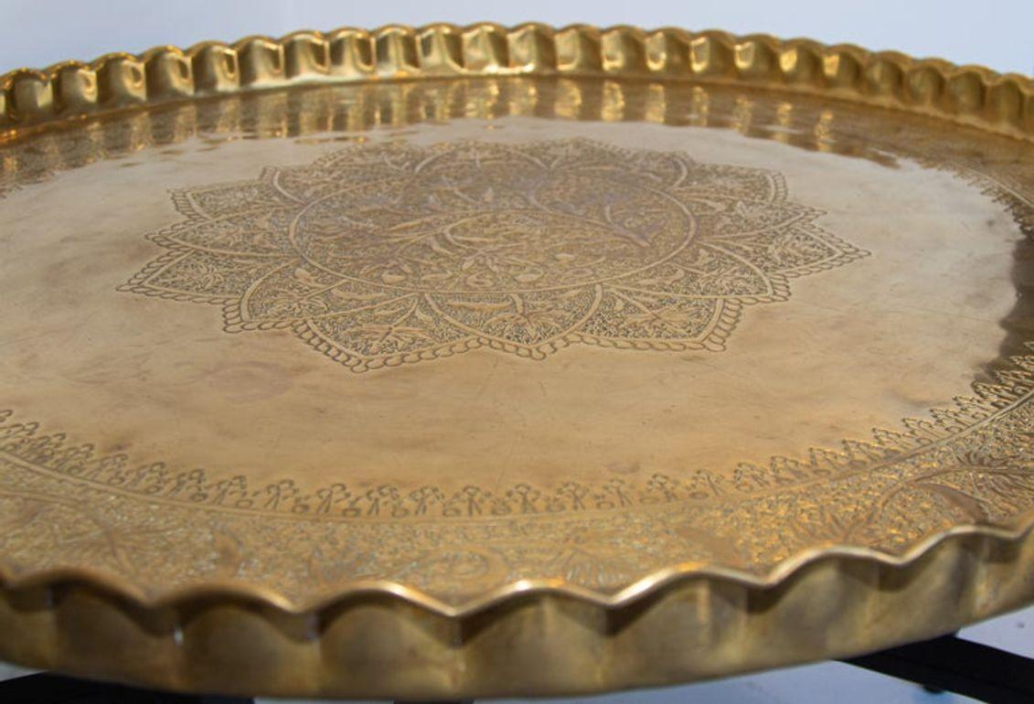 Moroccan Round Brass Tray Table on Folding Stand 2