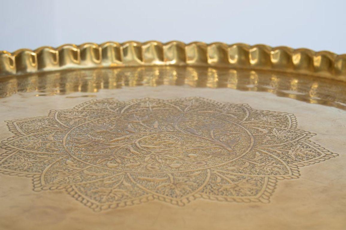 Moroccan Round Brass Tray Table on Folding Stand 3