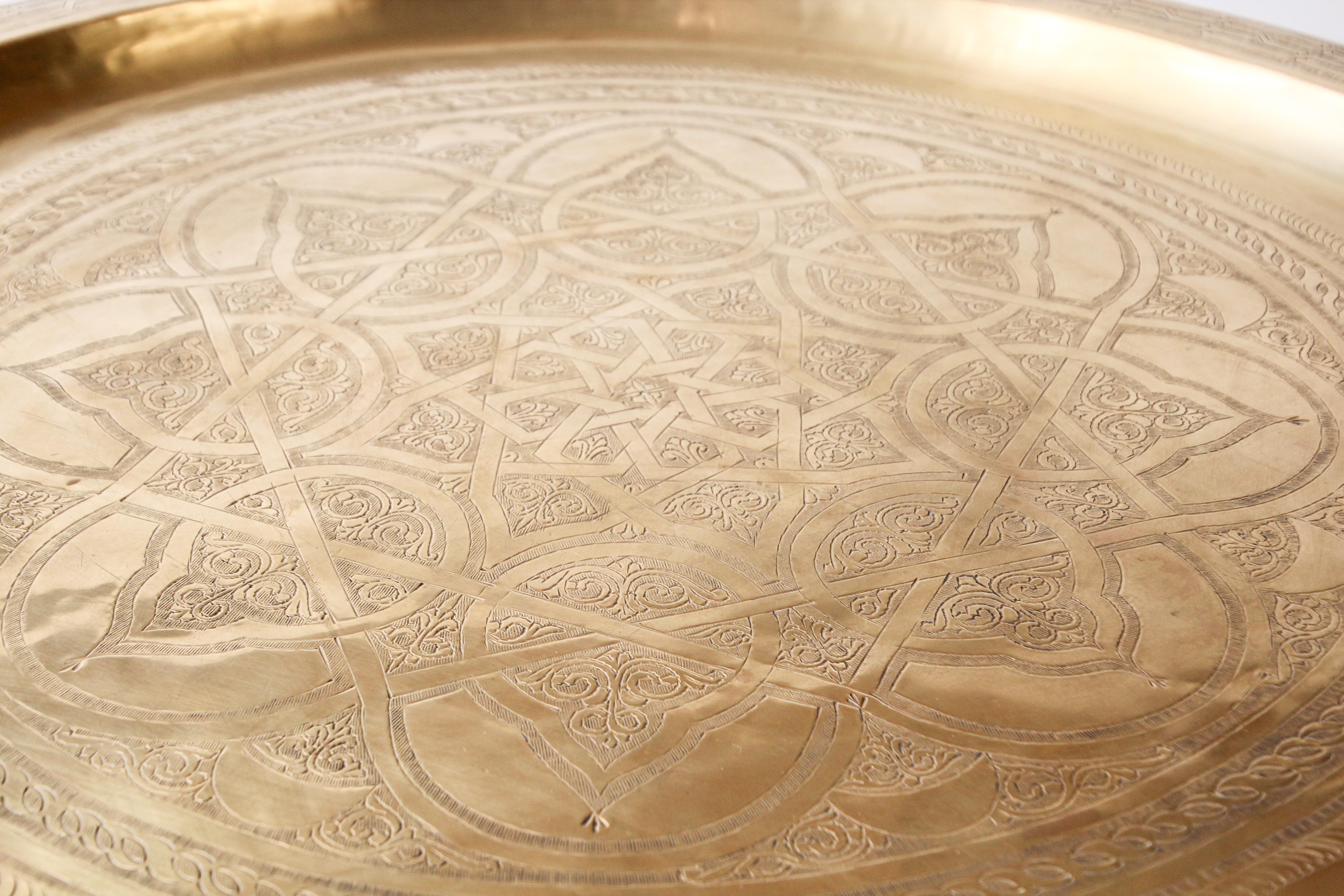Moroccan Round Brass Tray Table on Folding Stand 7