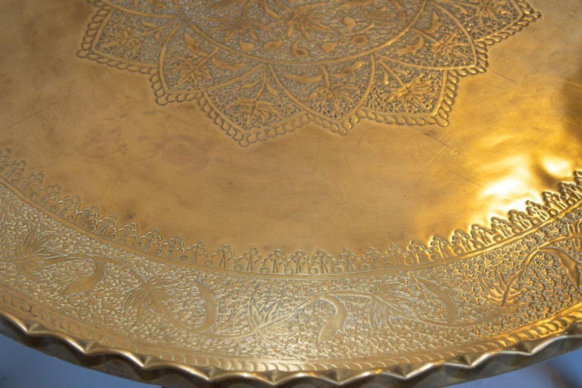Moroccan Round Brass Tray Table on Folding Stand 7