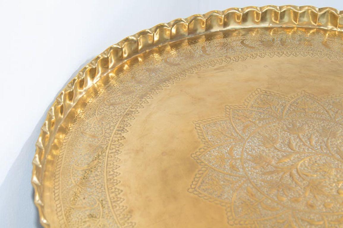 Moroccan Round Brass Tray Table on Folding Stand 8