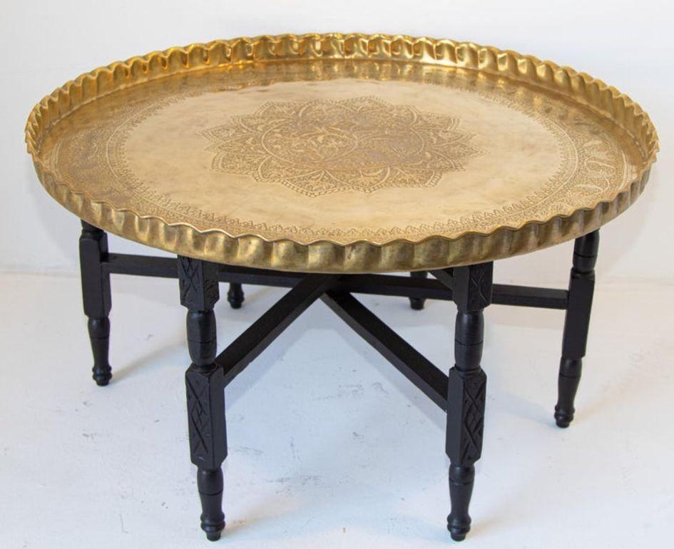 Moroccan Round Brass Tray Table on Folding Stand 10