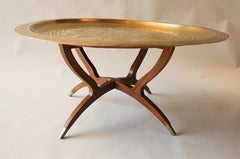 Moroccan Round Brass Tray Table on Folding Stand