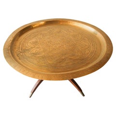 Vintage Moroccan Round Brass Tray Table on Folding Stand