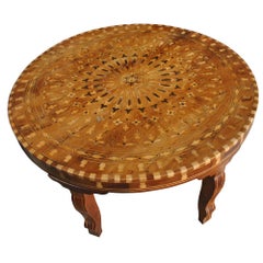 Antique Moroccan Round Coffee Table Inlaid Marquetry