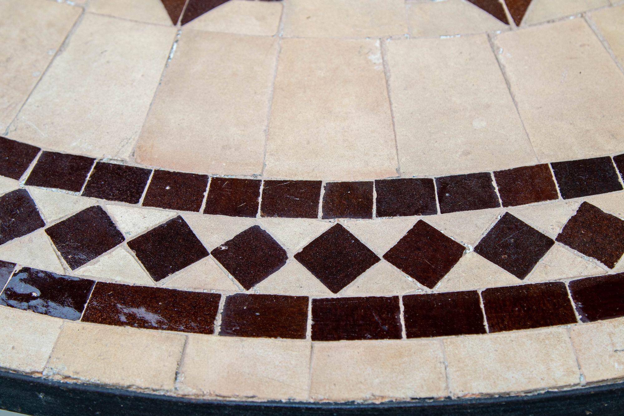 Moroccan Round Mosaic Outdoor Tile Table with Iron Base 6