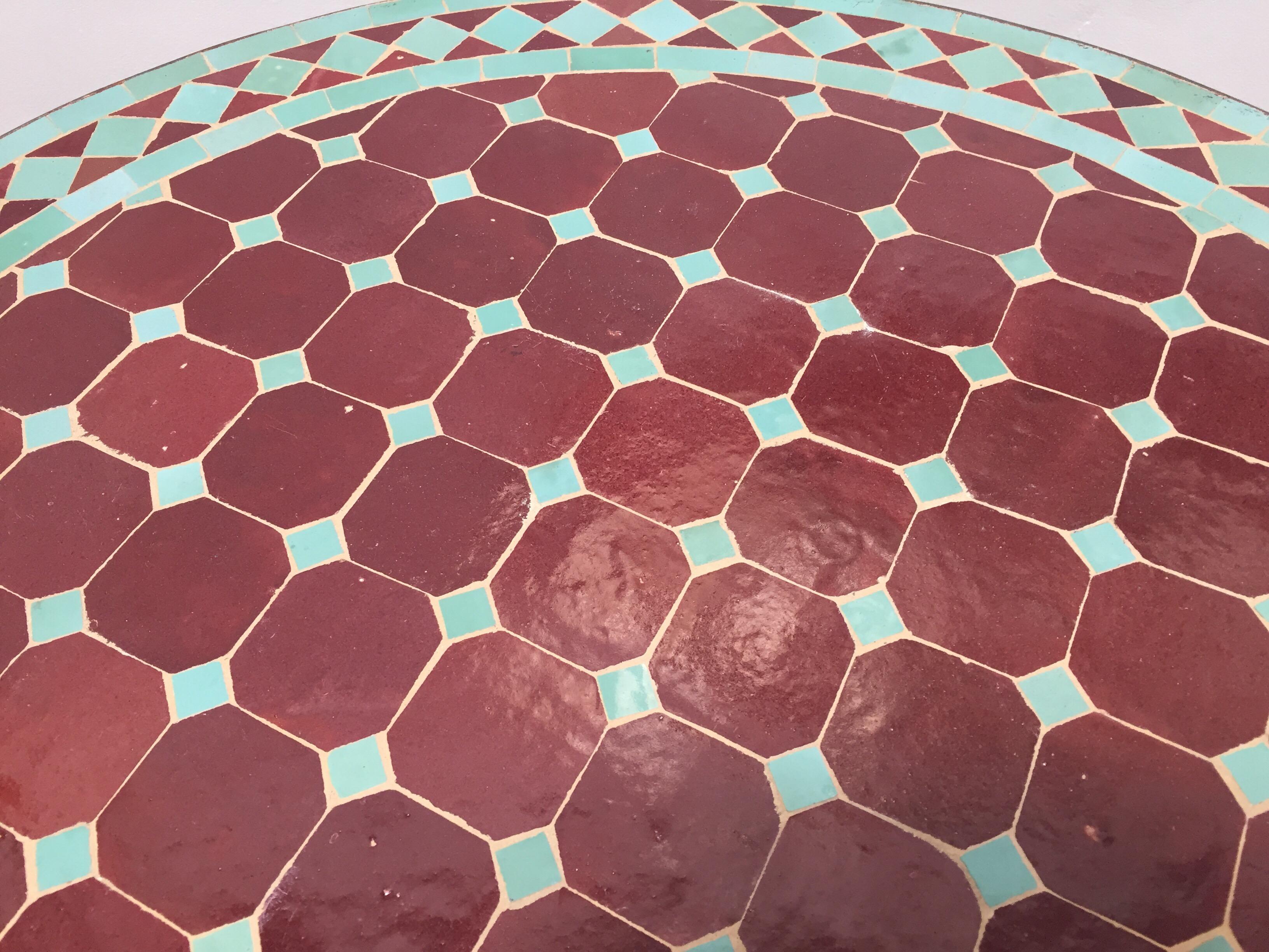 Moroccan Round Mosaic Tile Bistro Table Indoor or Outdoor In Good Condition In North Hollywood, CA