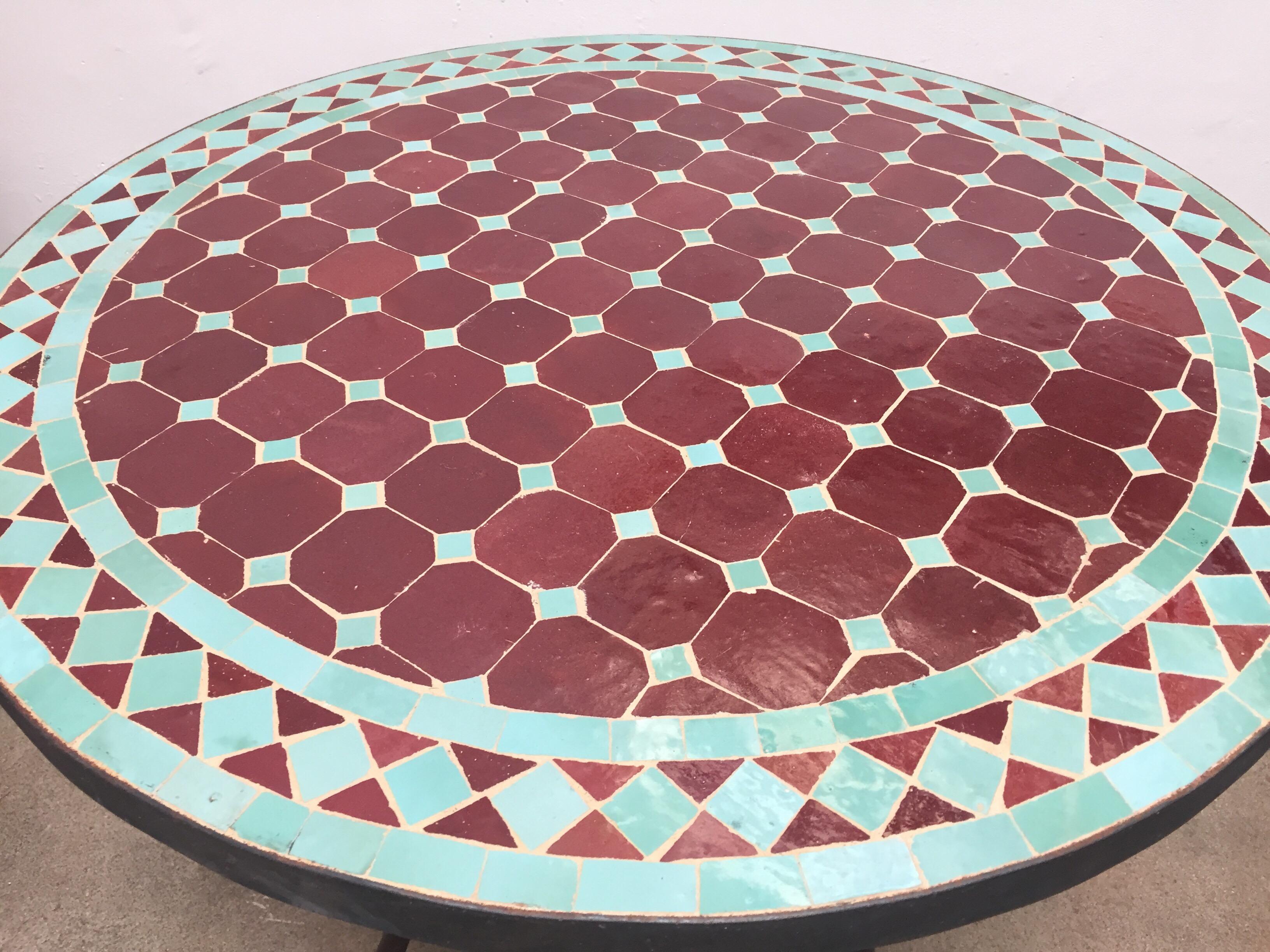 20th Century Moroccan Round Mosaic Tile Bistro Table Indoor or Outdoor