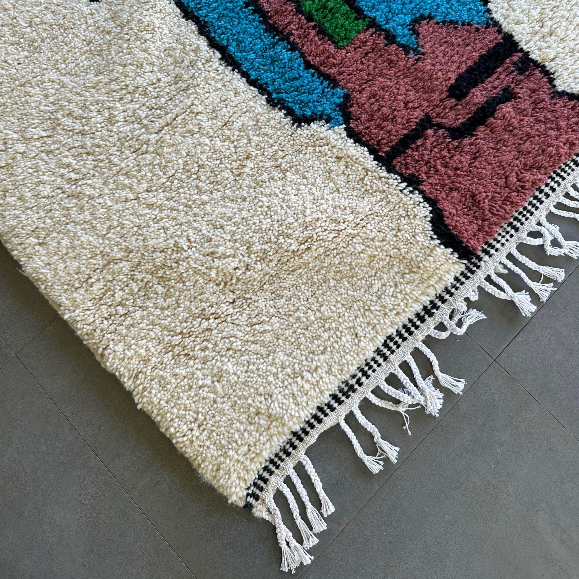 Hand-Knotted Moroccan Rug 5x8 FT Artisan Signature, Berber Rug for Kids Room, In Stock For Sale
