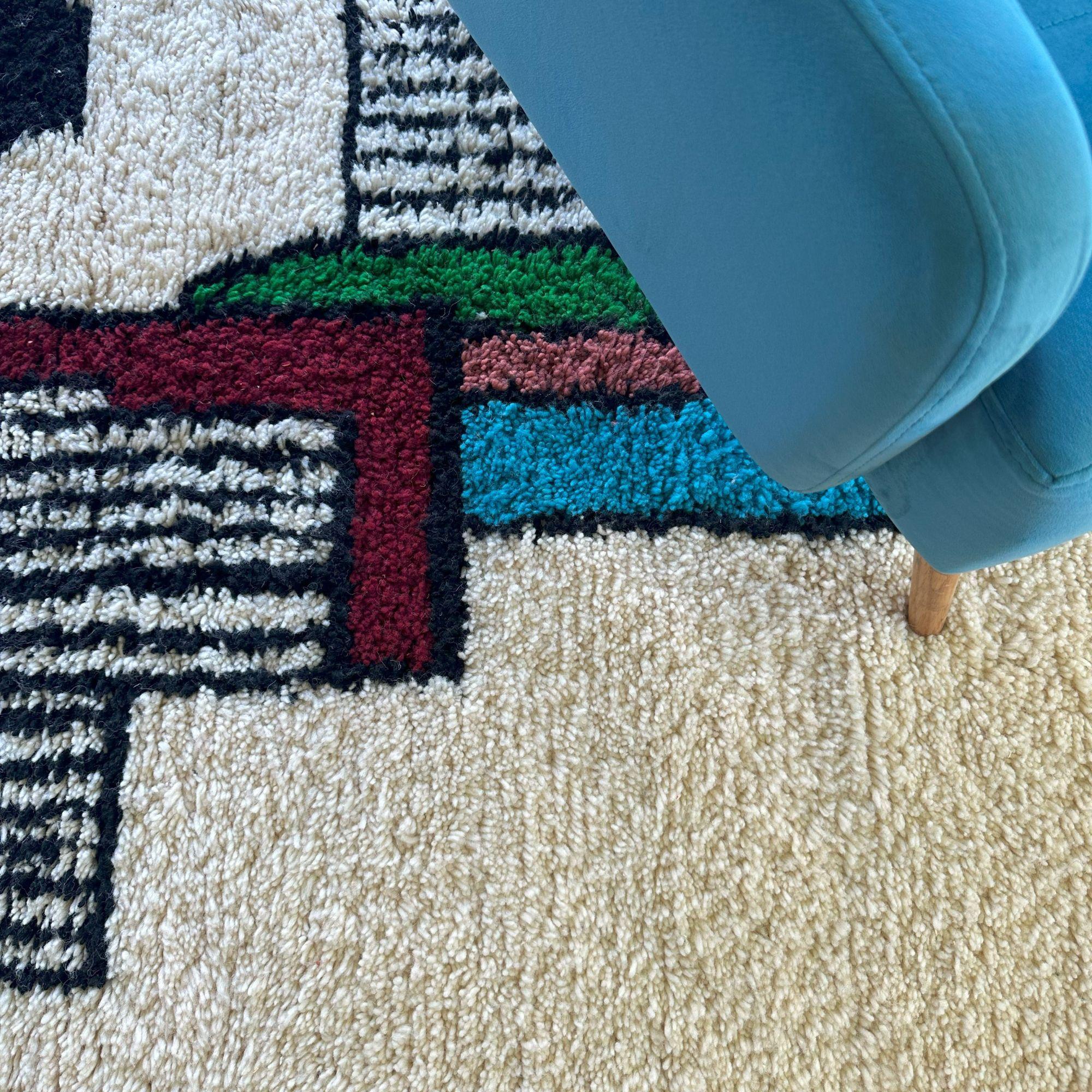 Contemporary Moroccan Rug 5x8 FT Artisan Signature, Berber Rug for Kids Room, In Stock For Sale