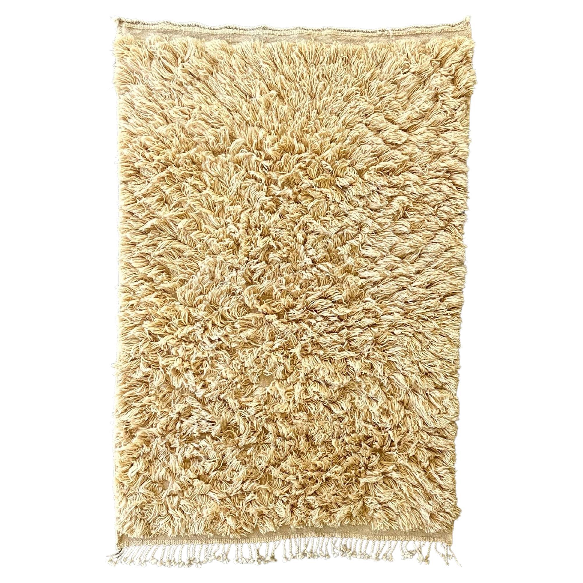 Moroccan Rug Celestial Charm, Luxurious Cream high Pile Moroccan Rug, 5x8 FT