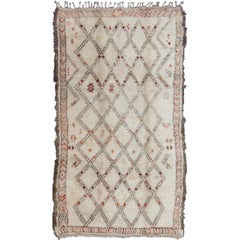 Moroccan Rug with Diamonds and Tribal Shapes in White, Brown, Red and Orange