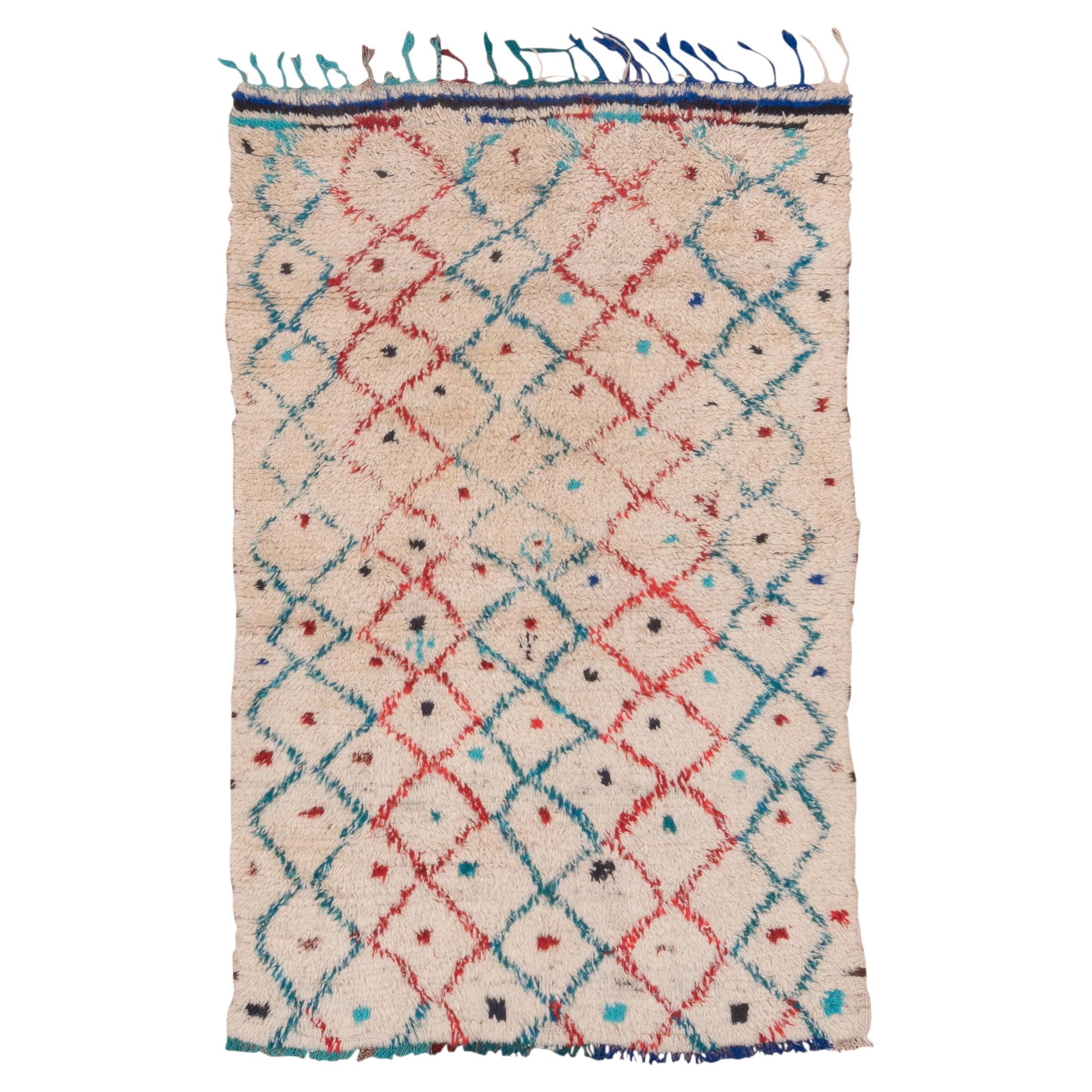 Moroccan Rug with Turkish Wool in Multicolor Primary Red Blue For Sale