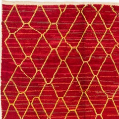 Contemporary Hand-Knotted Wool Rug, Red with Geometric Lattice, 8 × 10 ft