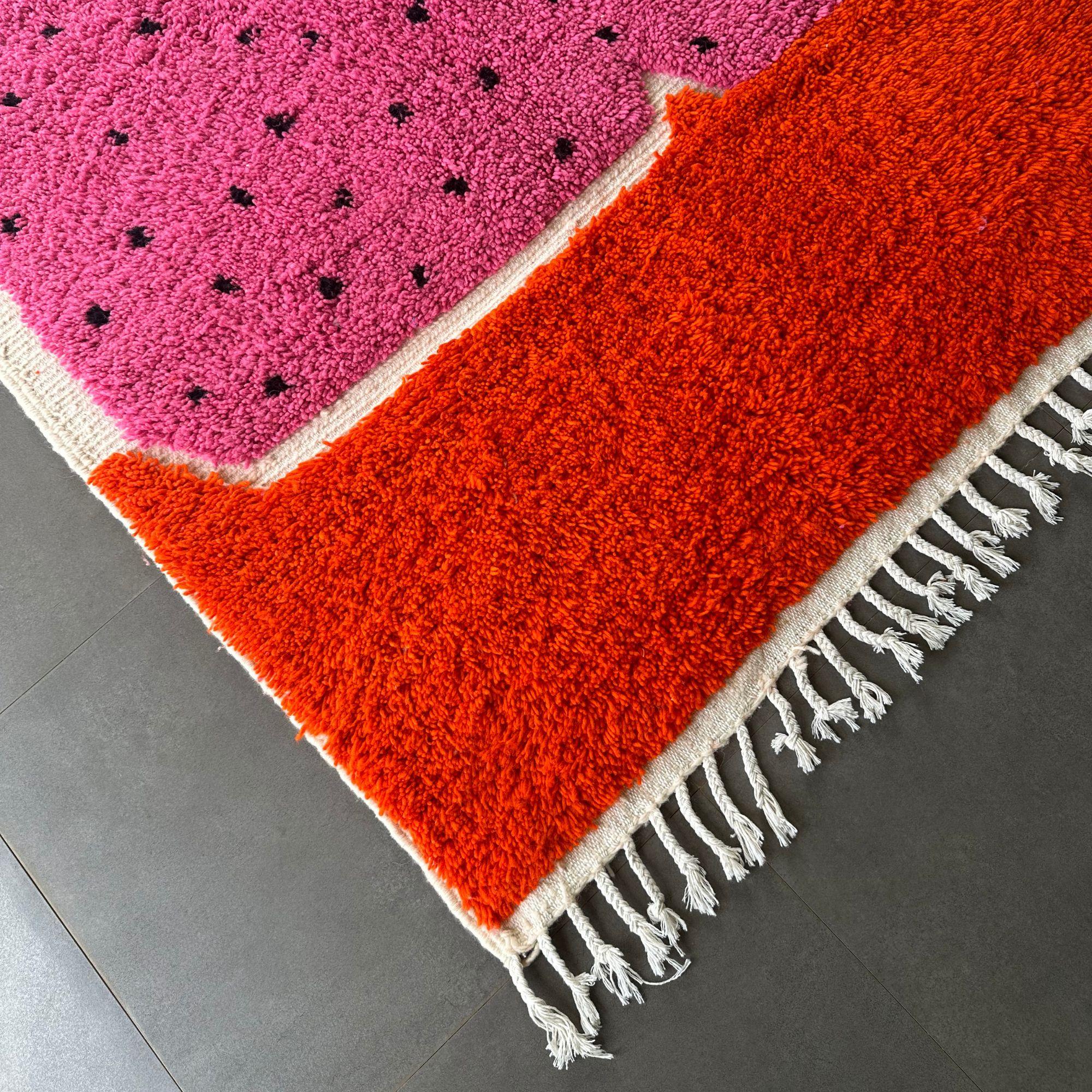 Alfombras Marroquíes - Alfombra Marroquí Melon Mirage Rosa 5x8ft, Tejida a Mano Diseño Texturado Anudado a mano en venta