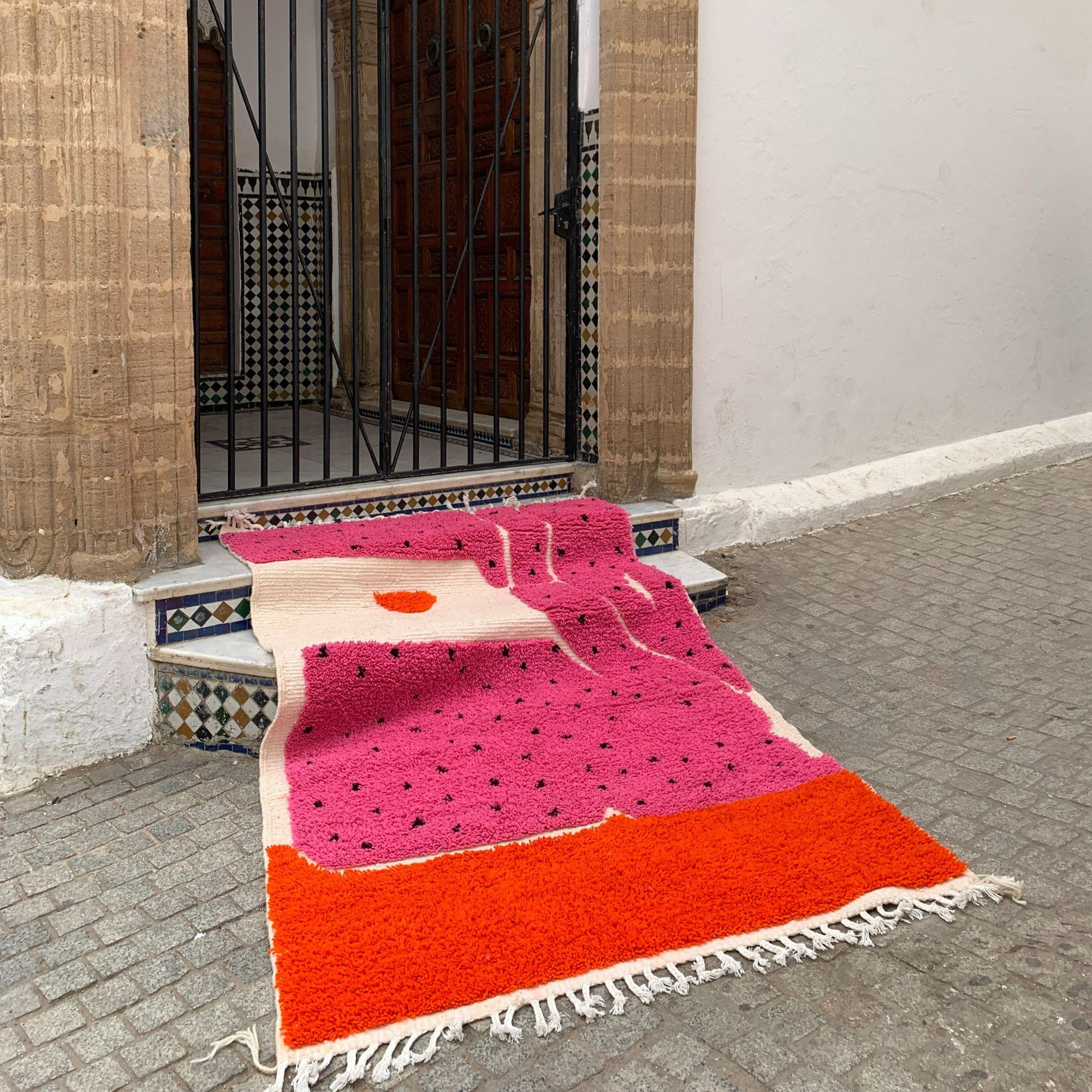 Alfombras Marroquíes - Alfombra Marroquí Melon Mirage Rosa 5x8ft, Tejida a Mano Diseño Texturado en Nuevo estado para la venta en Publishing City, SH