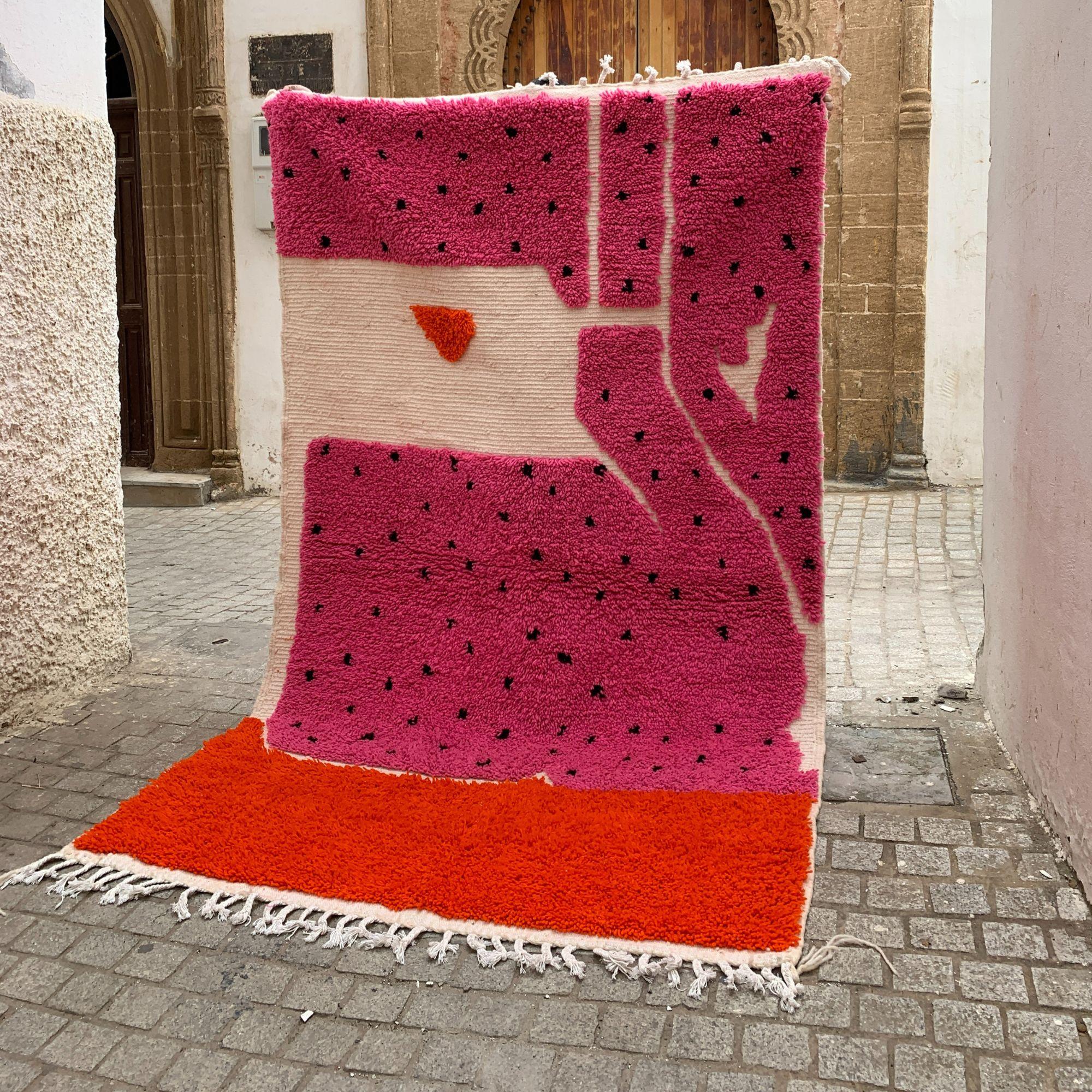 Alfombras Marroquíes - Alfombra Marroquí Melon Mirage Rosa 5x8ft, Tejida a Mano Diseño Texturado en venta 1