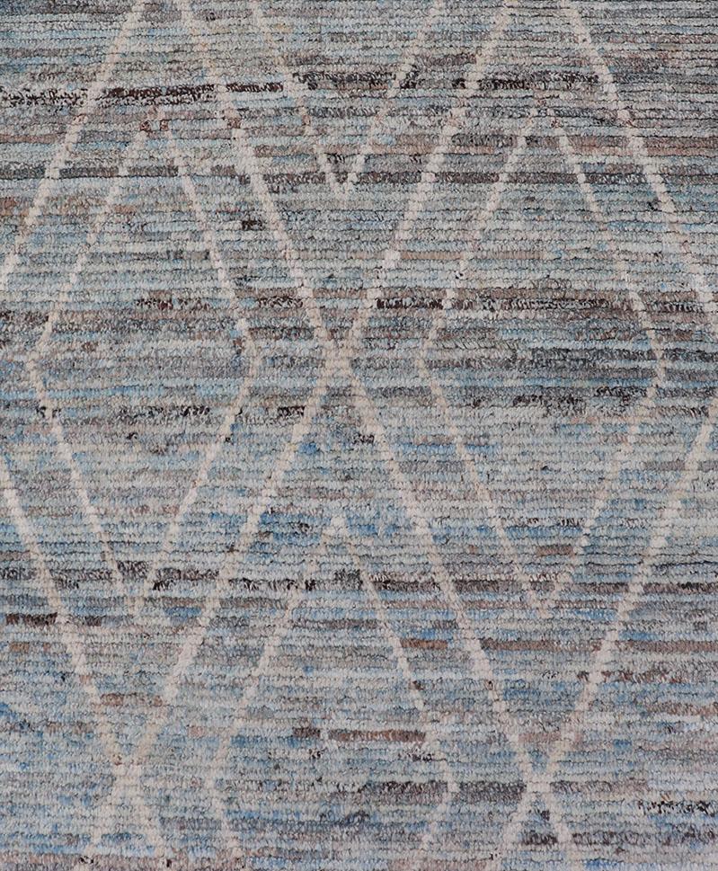 Moroccan Runner in Cream and Sky Blue by Keivan Woven Arts For Sale 3