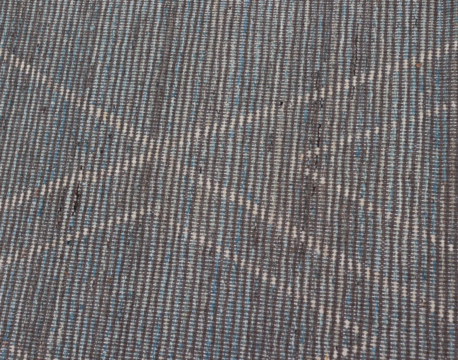 Contemporary Moroccan Runner in Cream and Sky Blue by Keivan Woven Arts For Sale