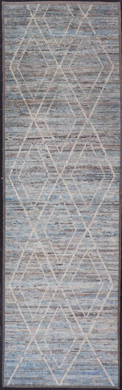  Moroccan Runner in Cream and Sky Blue by Keivan Woven Arts