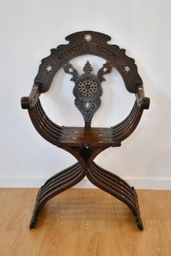 Moroccan Savonarola Armchair With Arabic Caligraphy