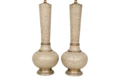 Moroccan Sgraffito Brass Table Lamps - a Pair