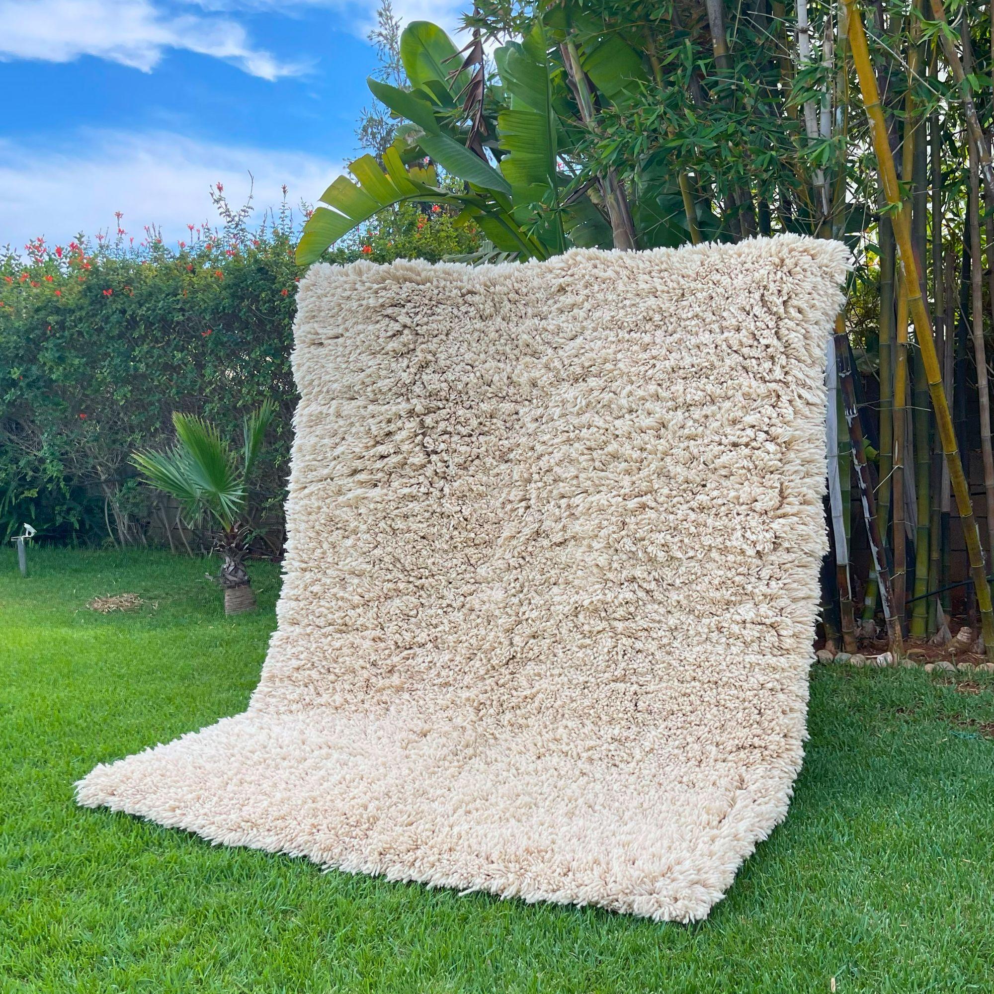 Alfombra Marroquí Shag 12x15 FT Atlas Echo, Inmaculada Alfombra Crema de Pelo Largo Siglo XXI y contemporáneo en venta