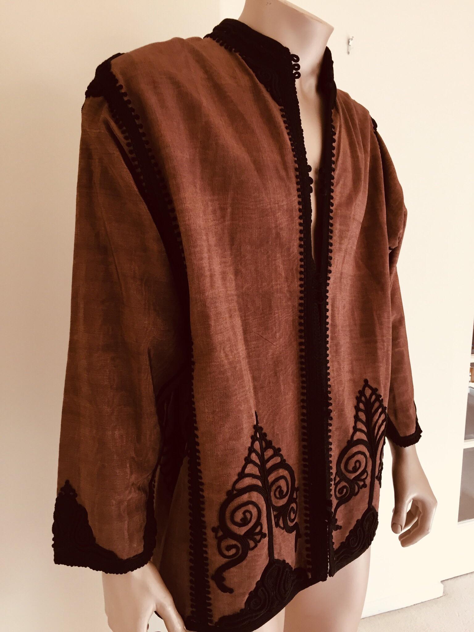 Moorish Moroccan Short Vest Brown and Black Embroideries Caftan