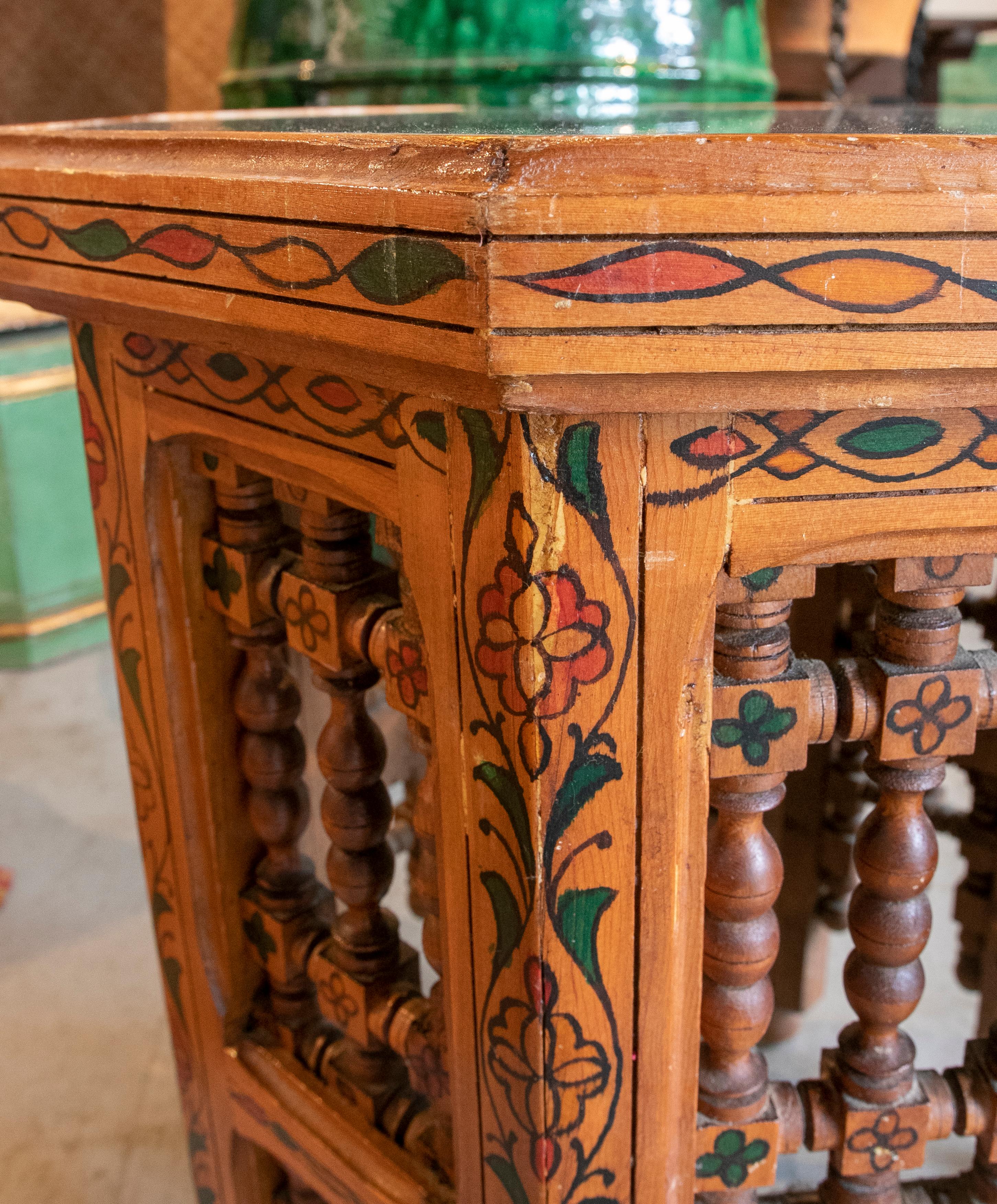 Moroccan Side Table in Carved and Hand Painted Wood 6