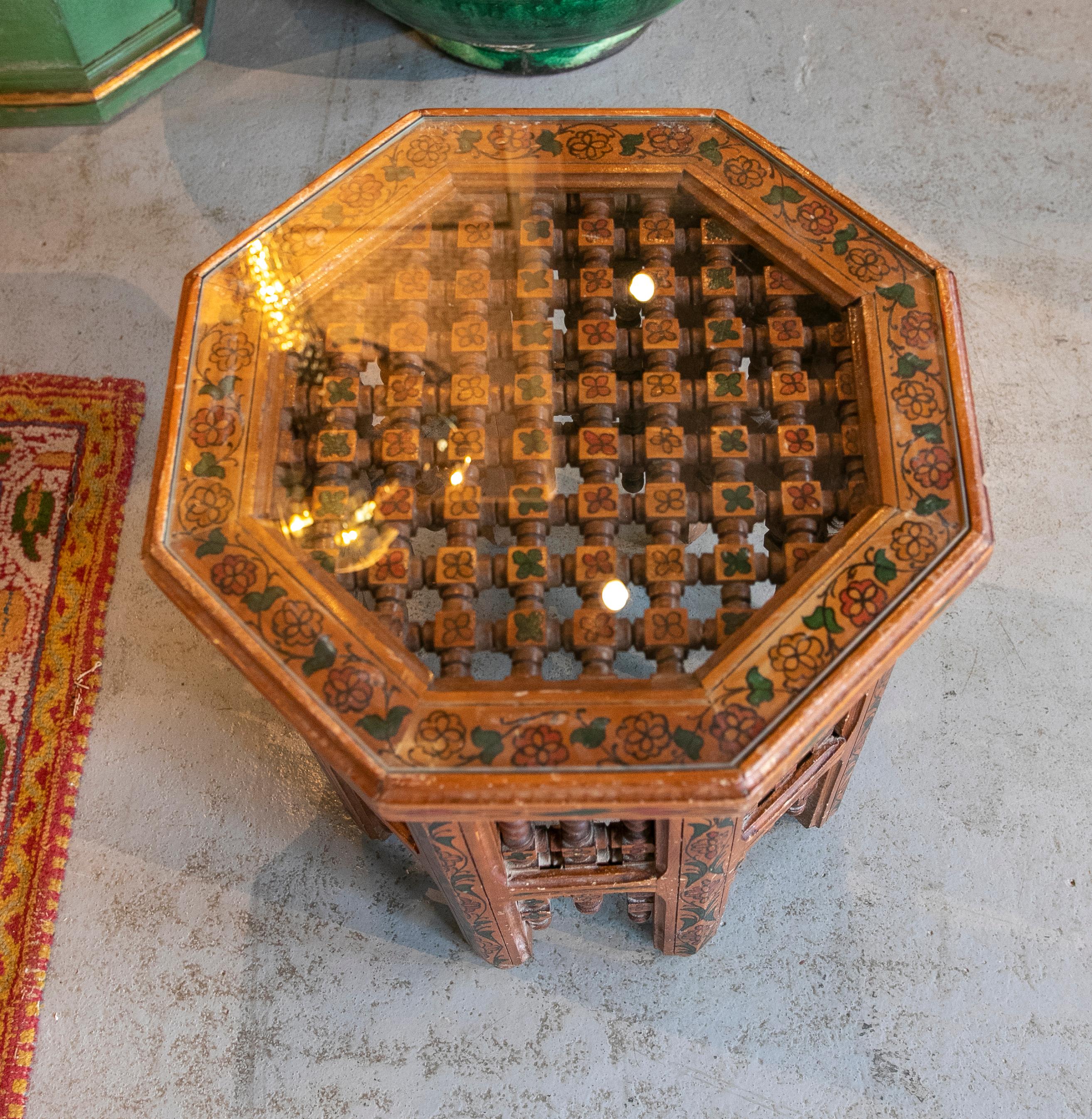 Moroccan Side Table in Carved and Hand Painted Wood 7
