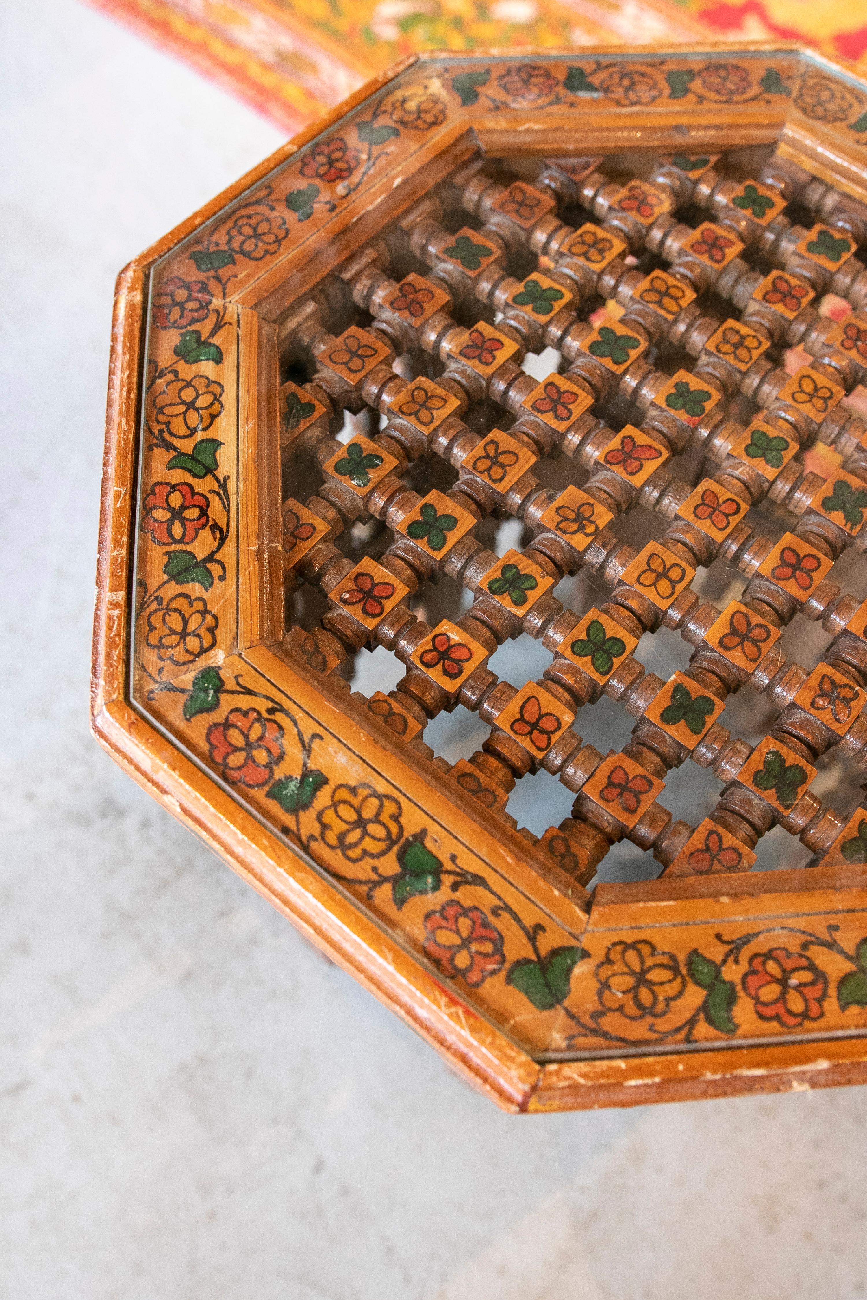 Moroccan Side Table in Carved and Hand Painted Wood 11