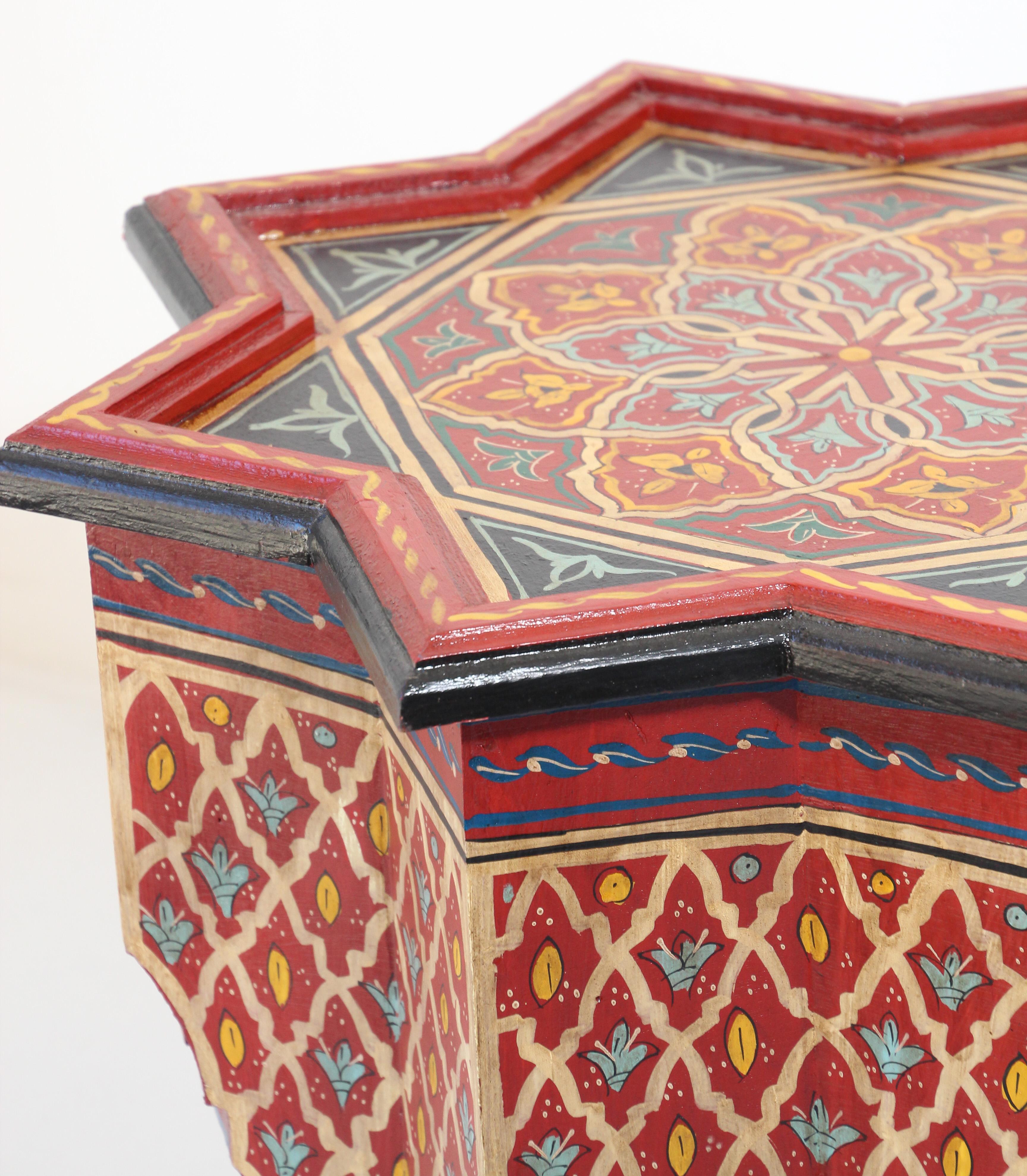 Moroccan Side Table Hand Painted with Red Moorish Design For Sale 7