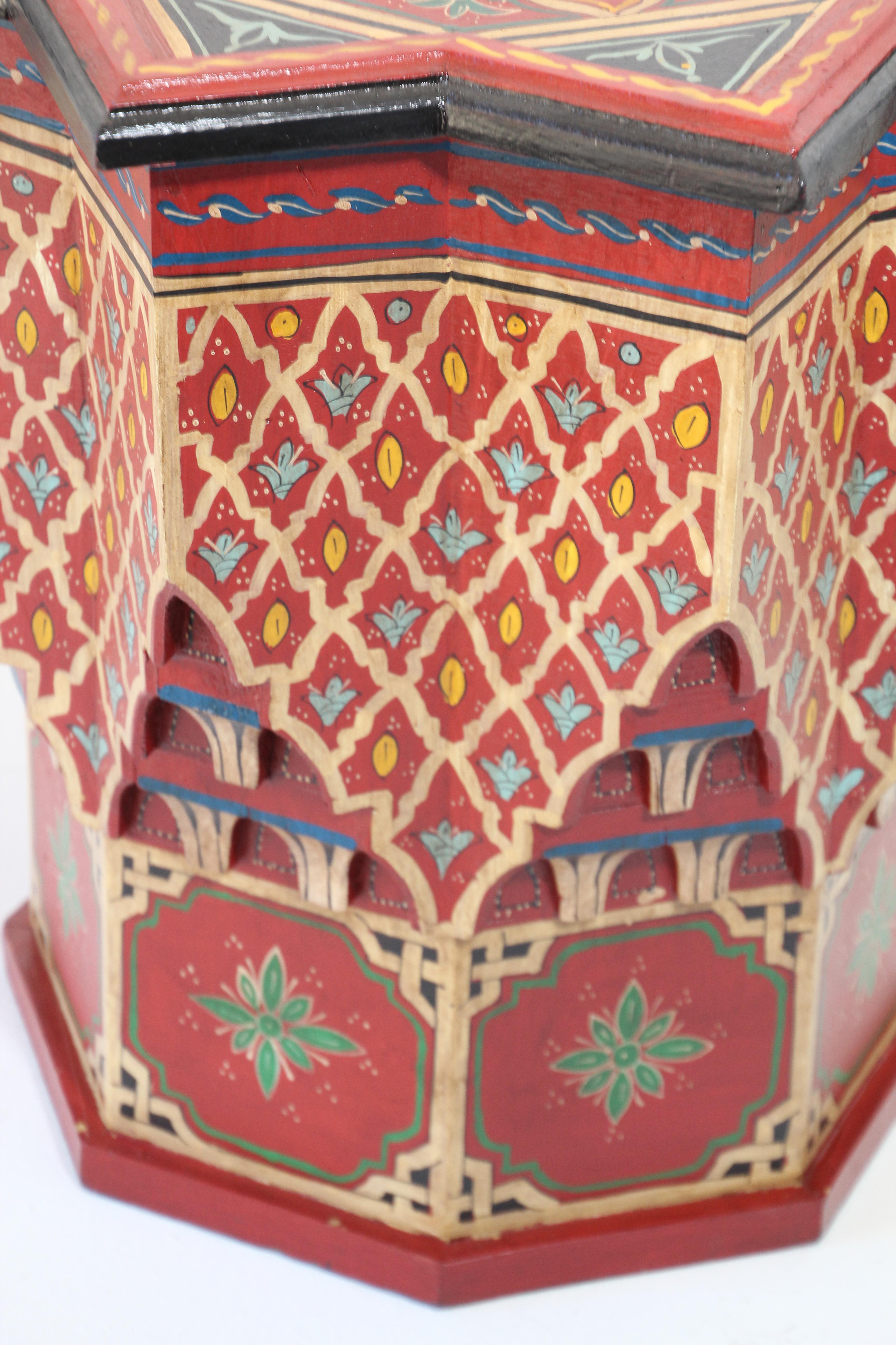 Moroccan Side Table Hand Painted with Red Moorish Design For Sale 8